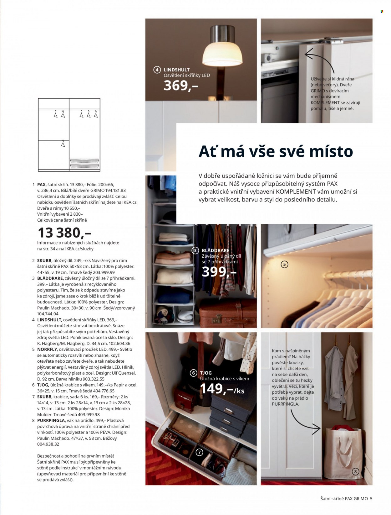 thumbnail - Leták IKEA - 24.3.2022 - 30.6.2022 - Produkty v akci - krabice s víkem, skříň, šatní skříň, Pax, háček, vak na prádlo, látka. Strana 5.