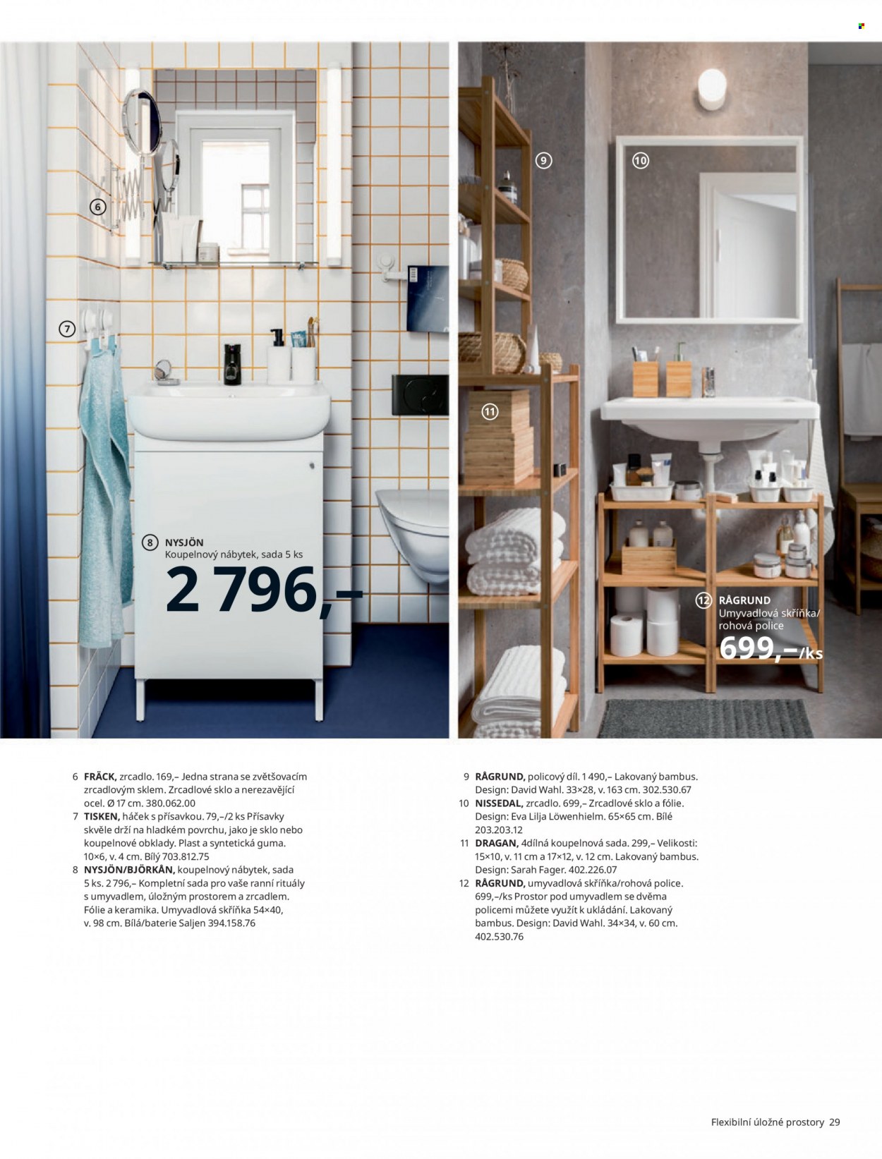 thumbnail - Leták IKEA - 24.3.2022 - 30.6.2022 - Produkty v akci - guma, baterie, police, skříň, skříňka pod umyvadlo, zrcadlo, koupelnová sada, háček. Strana 29.