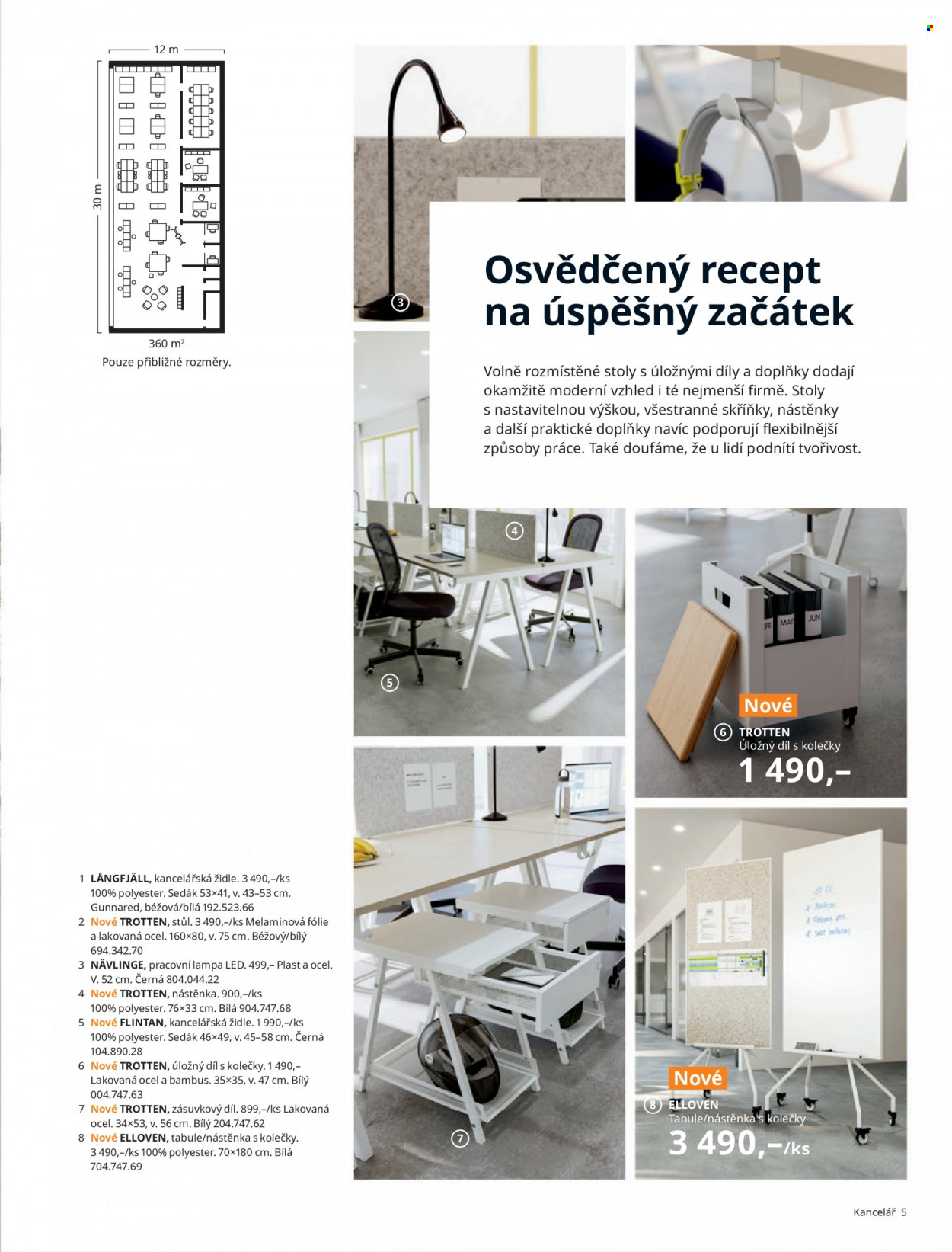 thumbnail - Leták IKEA - 24.3.2022 - 30.6.2022 - Produkty v akci - tabulka, nástěnka, zásuvkový díl, stůl, židle, kancelářská židle, podsedák, lampa. Strana 5.