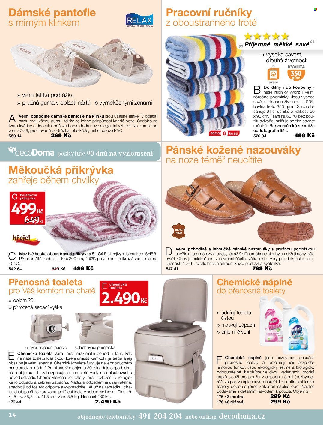 thumbnail - Leták decoDoma - Produkty v akci - guma, ručník, přikrývka, pantofle, boty. Strana 13.