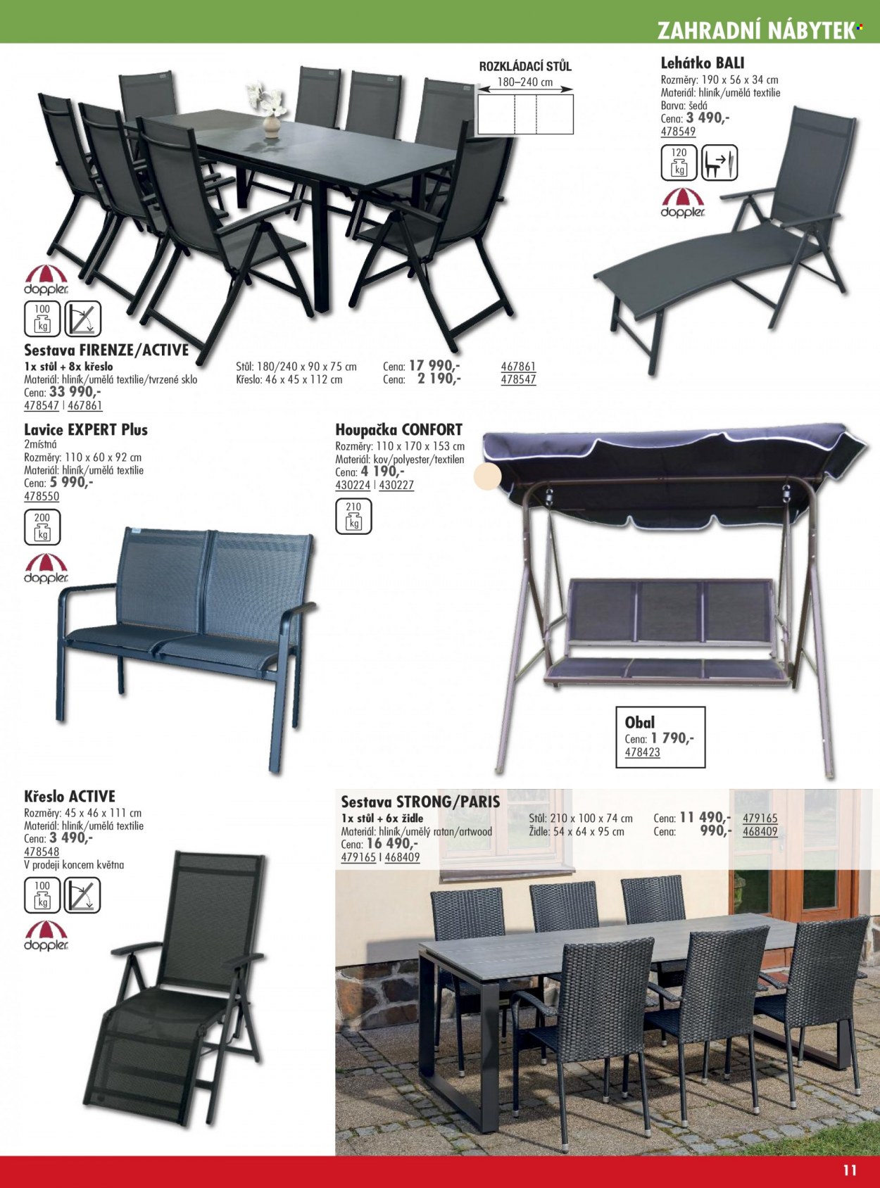 thumbnail - Leták UNI HOBBY - 14.4.2022 - 30.6.2022 - Produkty v akci - křeslo, houpačka, zahradní nábytek, stůl, lavice, židle, lehátko. Strana 11.