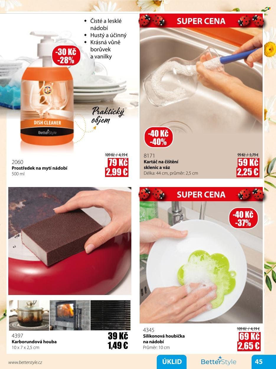 thumbnail - Leták BetterStyle - 1.5.2022 - 31.5.2022 - Produkty v akci - mycí prostředek, houba na nádobí, prostředek na nádobí, kartáč. Strana 45.