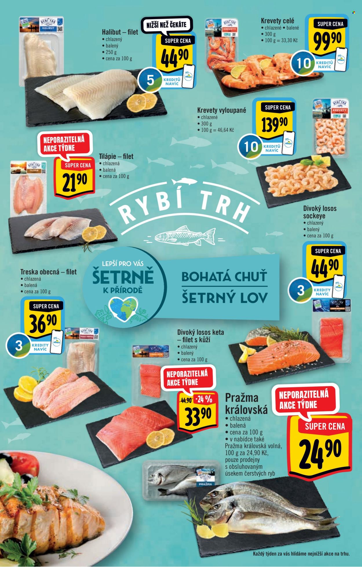 thumbnail - Leták Albert Hypermarket - 18.5.2022 - 24.5.2022 - Produkty v akci - krevety, halibut, rybí filet, tilápie, losos, treska, pražma. Strana 4.