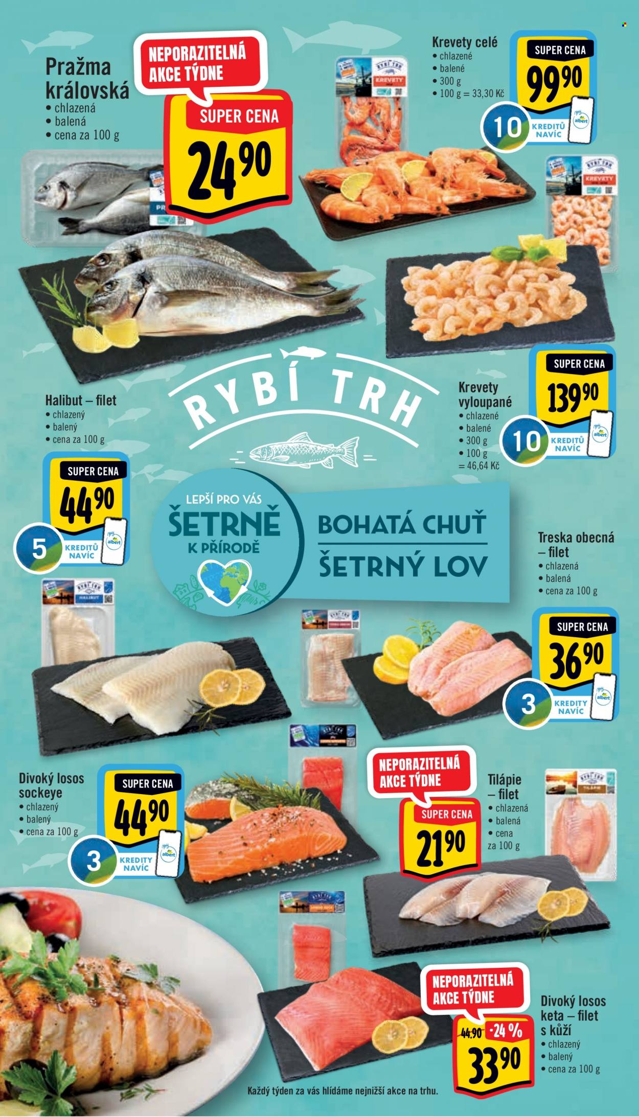 thumbnail - Leták Albert Supermarket - 18.5.2022 - 24.5.2022 - Produkty v akci - krevety, pražma, halibut, rybí filet, treska, losos, tilápie. Strana 2.