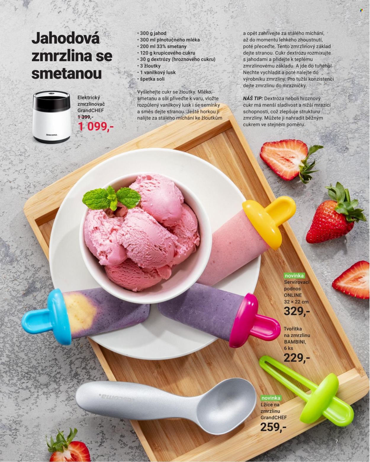 thumbnail - Leták Tescoma - Produkty v akci - podnos, Tescoma, forma na zmrzlinu, zmrzlinová lžíce, zmrzlinovač. Strana 7.