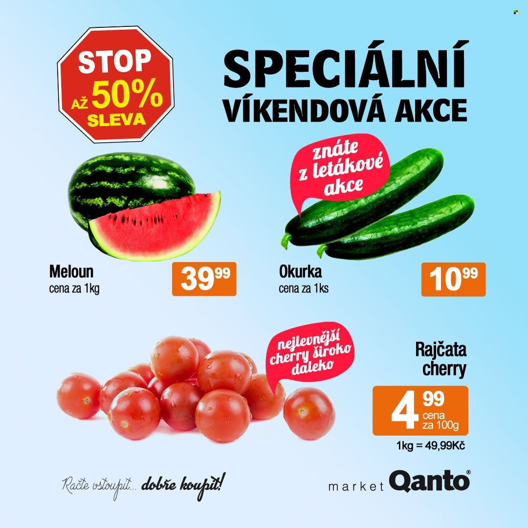 thumbnail - Leták Qanto market - 20.5.2022 - 22.5.2022 - Produkty v akci - rajčata, salátová okurka, meloun, rajčata cherry. Strana 4.