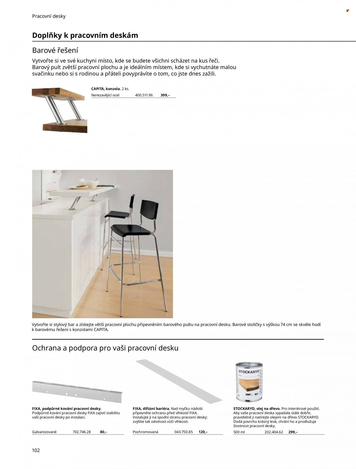 thumbnail - Leták IKEA - Produkty v akci - nádobí, fixy, deska, pracovní deska. Strana 102.