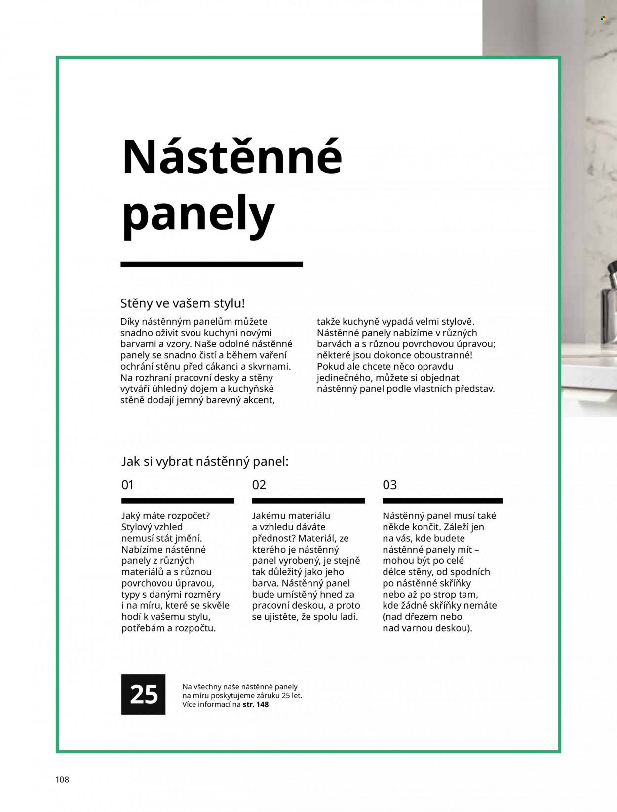thumbnail - Leták IKEA - Produkty v akci - pracovní deska, nástěnný panel. Strana 108.