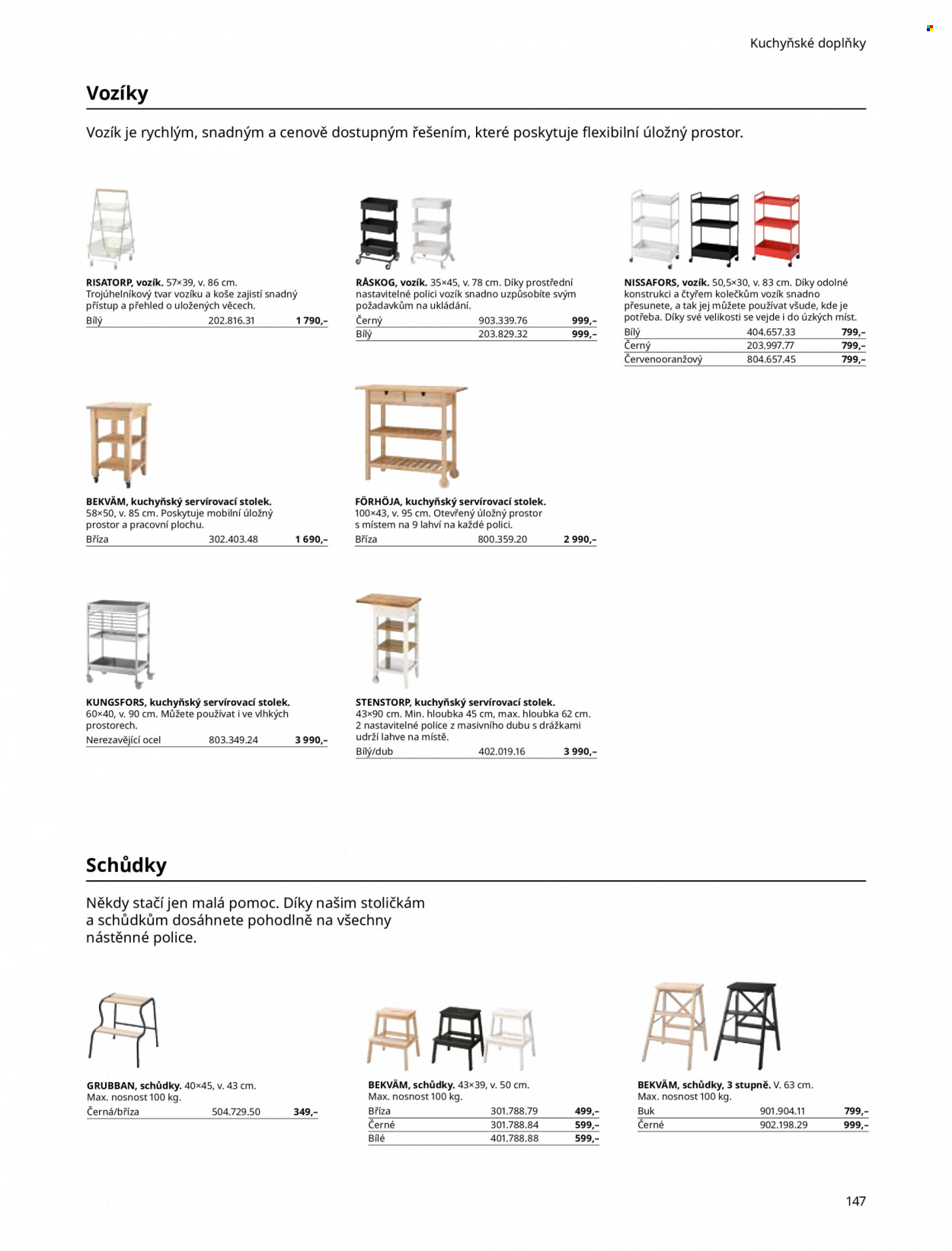 thumbnail - Leták IKEA - Produkty v akci - kuchyňské doplňky, láhev, servírovací stolek, stolek, schůdky. Strana 147.