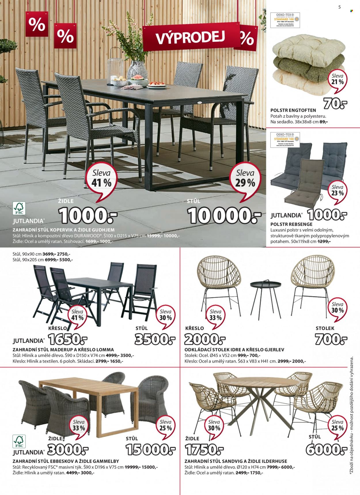thumbnail - Leták JYSK - 15.6.2022 - 28.6.2022 - Produkty v akci - podsedák, křeslo, odkládací stolek, stolek, stůl, zahradní nábytek, zahradní stůl, zahradní židle, židle. Strana 5.