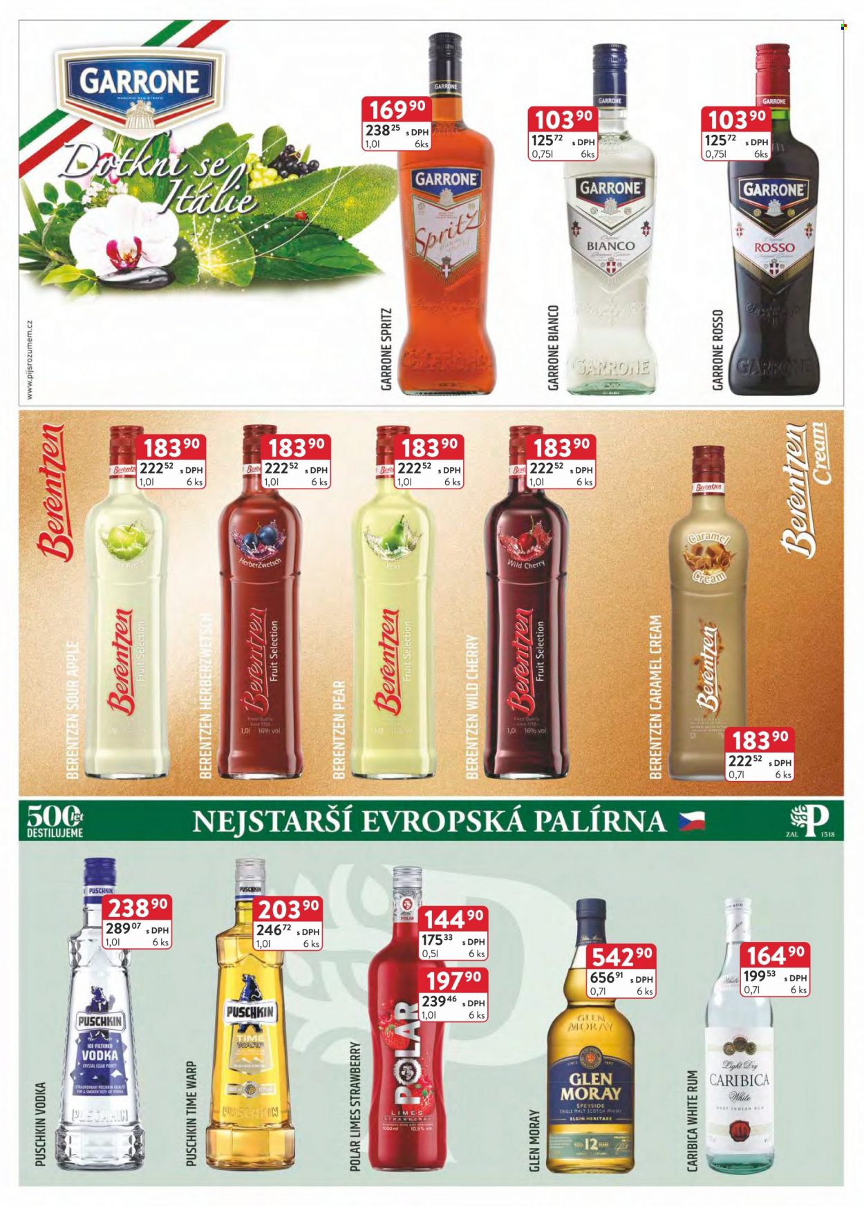 thumbnail - Leták Astur & Qanto velkoobchod - 1.7.2022 - 31.7.2022 - Produkty v akci - alkohol, míchaný nápoj, vodka, rum, whisky, Berentzen, Garrone, Puschkin. Strana 24.