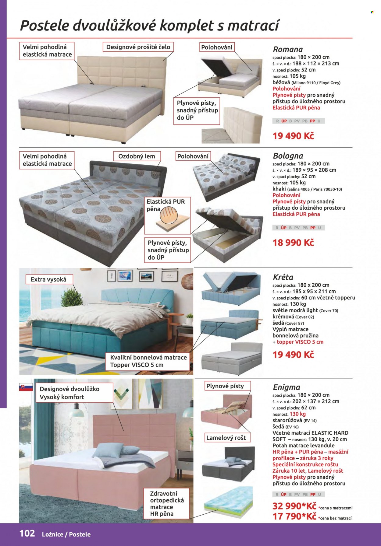 thumbnail - Leták ORFA nábytek - Produkty v akci - ložnicový systém, dvoulůžko, postel, matrace, rošt, chránič matrace, lamelový rošt. Strana 102.