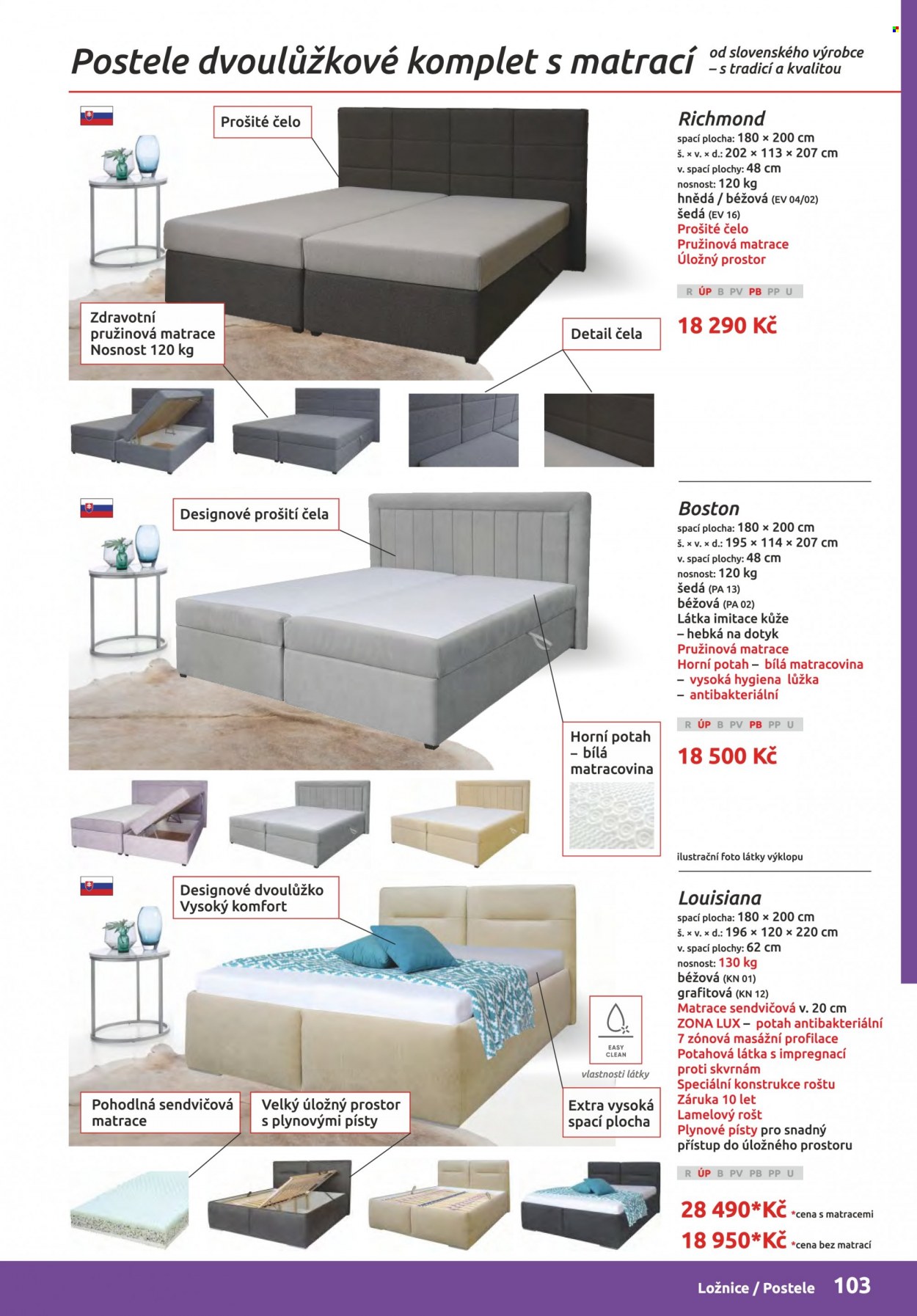 thumbnail - Leták ORFA nábytek - Produkty v akci - ložnicový systém, dvoulůžko, postel, matrace, pružinová matrace, rošt, sendvičová matrace, lamelový rošt. Strana 103.