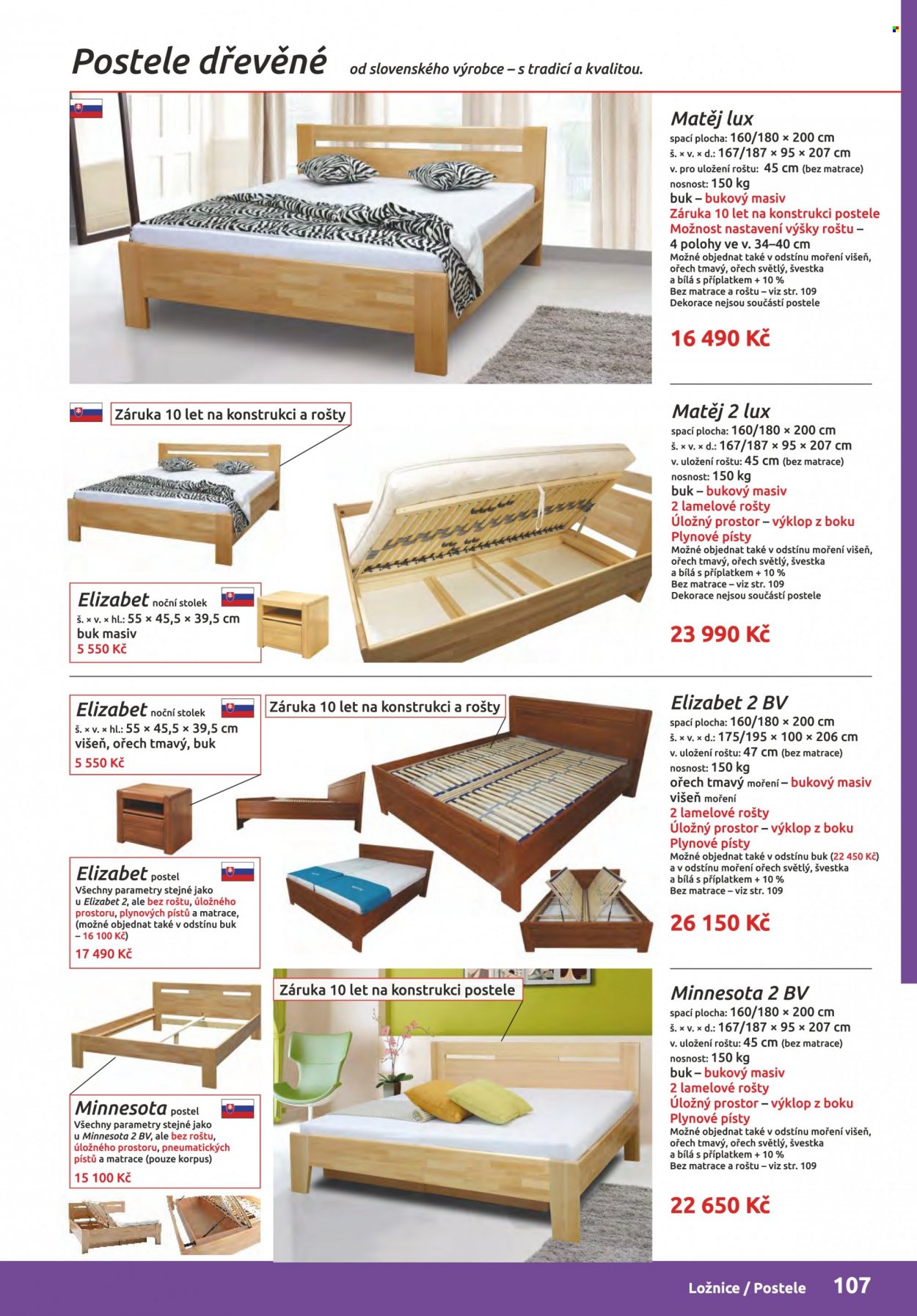 thumbnail - Leták ORFA nábytek - Produkty v akci - stolek, ložnicový systém, postel, rošt, noční stolek. Strana 107.