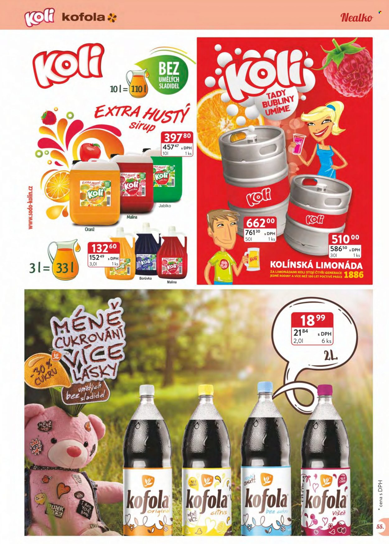 thumbnail - Leták Astur & Qanto velkoobchod - 1.8.2022 - 31.8.2022 - Produkty v akci - jablka, šodó, sirup, Kofola, limonáda. Strana 55.