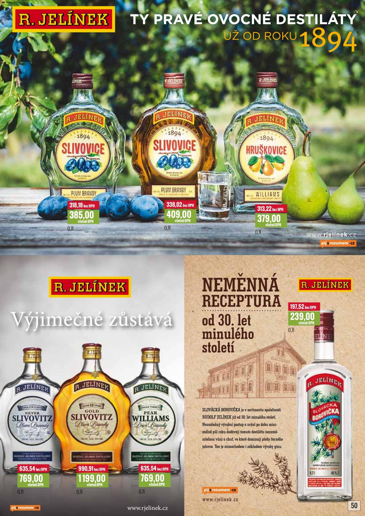 thumbnail - Leták Ratio - 1.8.2022 - 31.8.2022 - Produkty v akci - alkohol, slivovice, hruškovice, borovička, R. Jelínek, Silver Slivovitz. Strana 51.