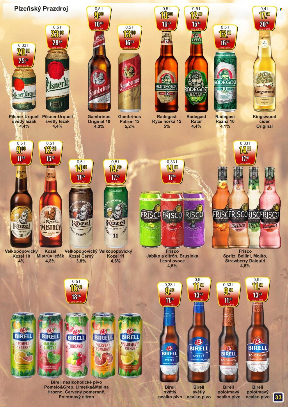 thumbnail - Leták Adam velkoobchod Šternberk - 1.9.2022 - 30.9.2022 - Produkty v akci - nealkoholický nápoj, Gambrinus, černé pivo, světlé pivo, Radegast, Birell, Velkopopovický Kozel, Radegast Ratar, Mistrův ležák, světlý ležák, ležák, Patron, pivo, nealkoholické pivo, Radegast Rázná 10, šumivé víno, míchaný nápoj, vinný nápoj, cider, Frisco, Kingswood, mojito. Strana 33.