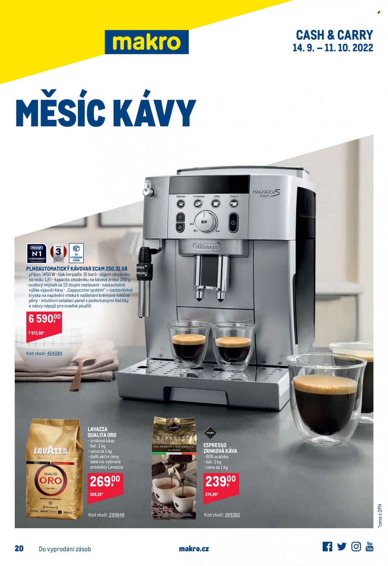 thumbnail - Leták MAKRO - 14.9.2022 - 11.10.2022 - Produkty v akci - automatický kávovar, kávovar, káva, Lavazza, zrnková káva, Espresso. Strana 1.