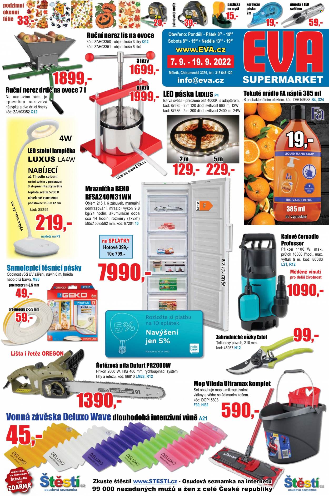 Leták EVA supermarket - 7.9.2022 - 19.9.2022. Strana 1