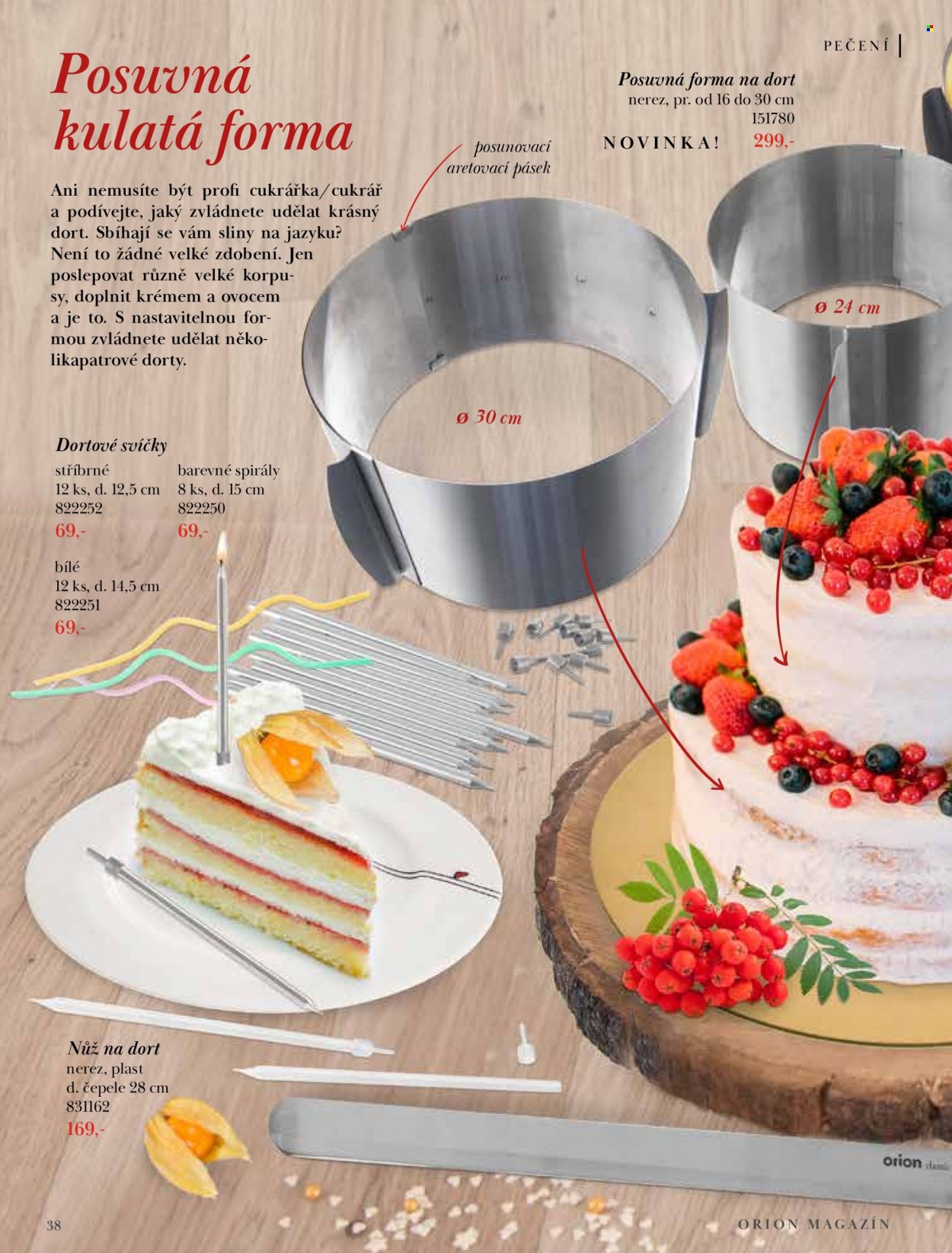 thumbnail - Leták Orion - Produkty v akci - časopis, nůž, forma na dort, kulatá forma, svíčka. Strana 38.
