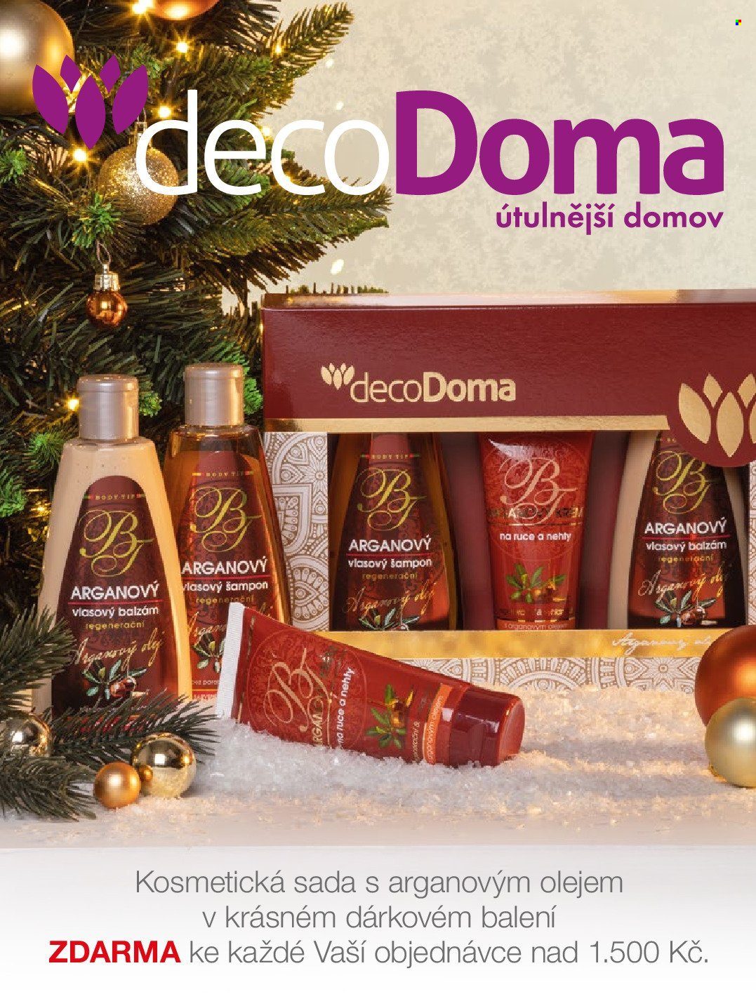 thumbnail - Leták decoDoma - Produkty v akci - balzám na vlasy, tělový olej, body. Strana 1.
