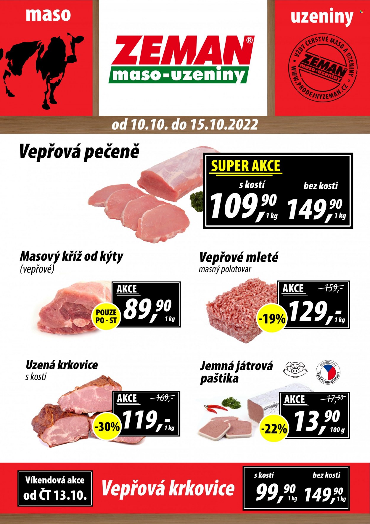 Leták ZEMAN maso-uzeniny - 10.10.2022 - 15.10.2022. Strana 1