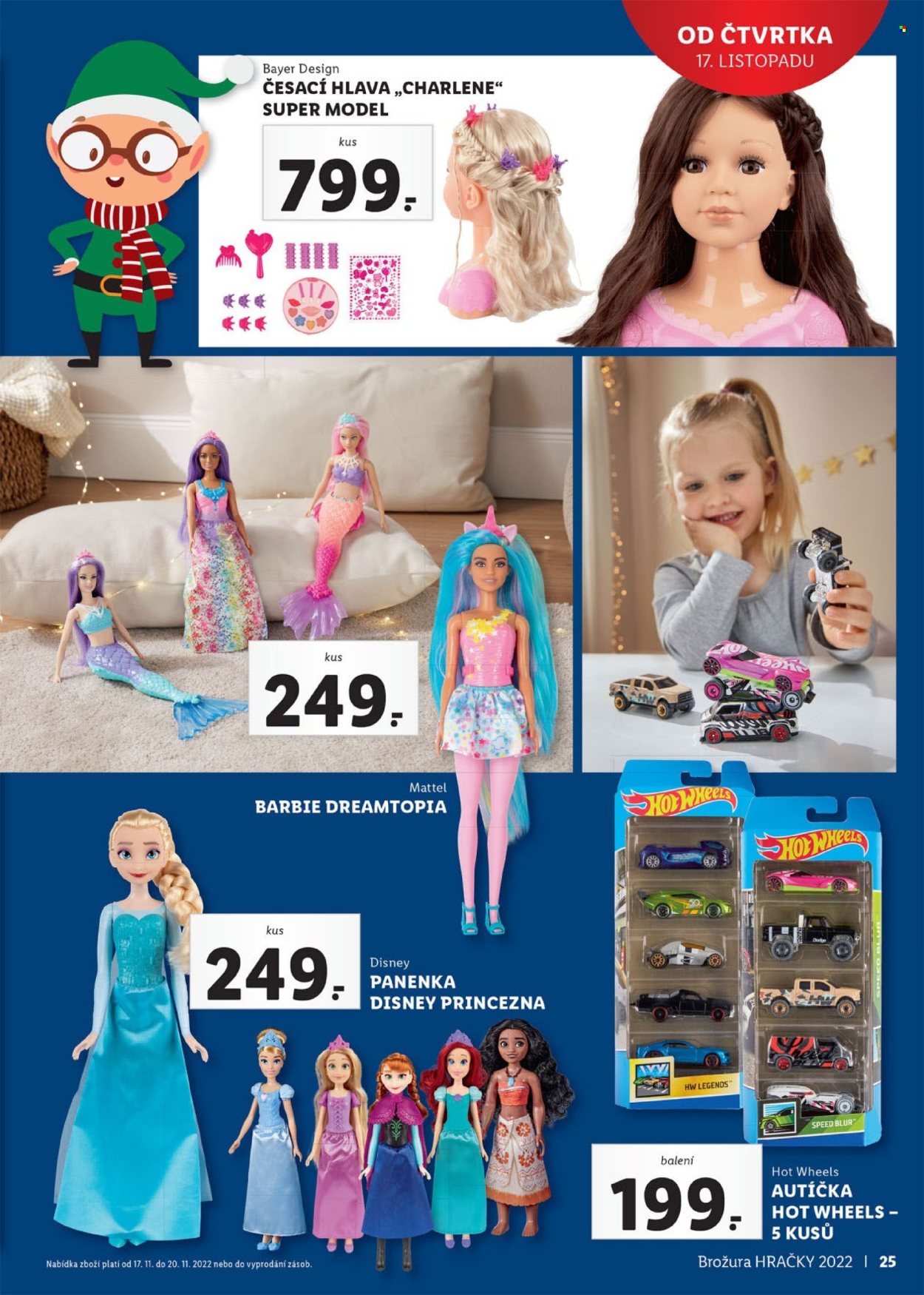 thumbnail - Leták Lidl - 24.10.2022 - 18.12.2022 - Produkty v akci - Speed, Disney, Barbie, česací hlava, Hot Wheels, princezna, panenka, autíčko, hračky. Strana 25.