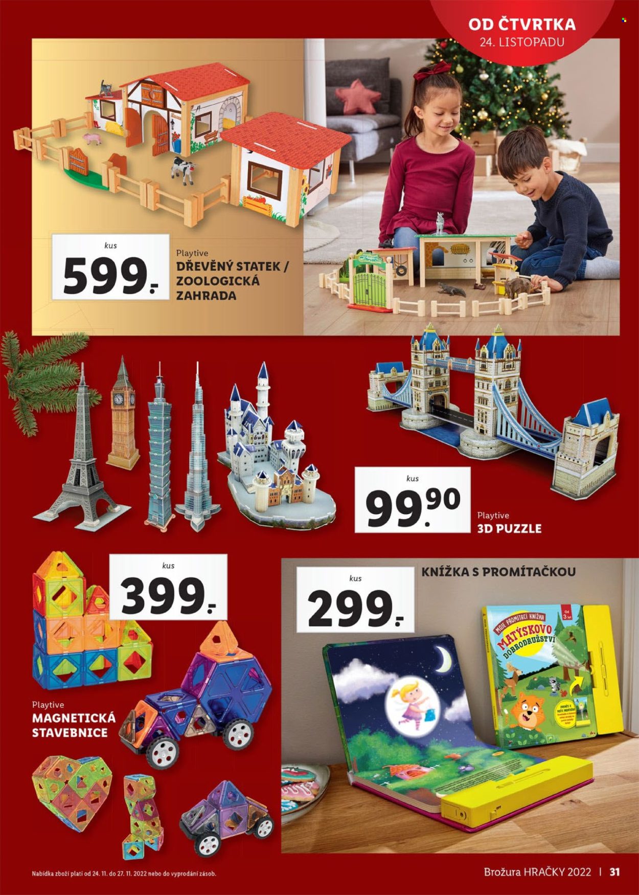 thumbnail - Leták Lidl - 24.10.2022 - 18.12.2022 - Produkty v akci - dětská knížka, stavebnice, 3D puzzle, magnetická stavebnice, puzzle, hračky. Strana 31.