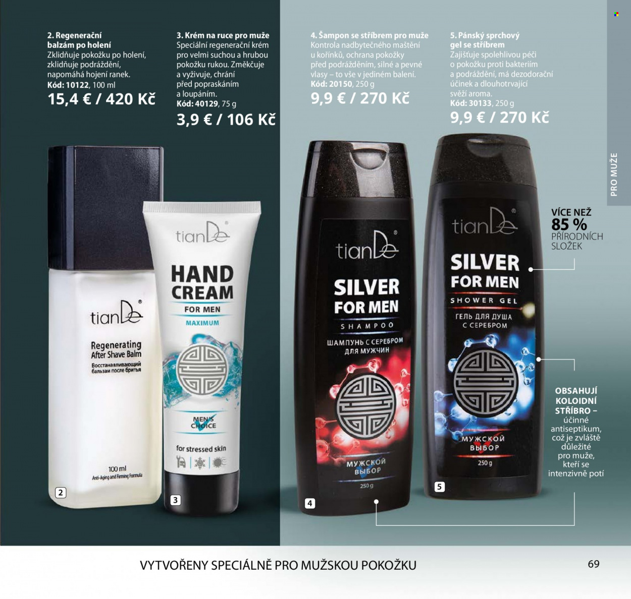 thumbnail - Leták TianDe - Produkty v akci - sprchový gel, šampón, regenerační krém, krém, balzám po holení. Strana 69.