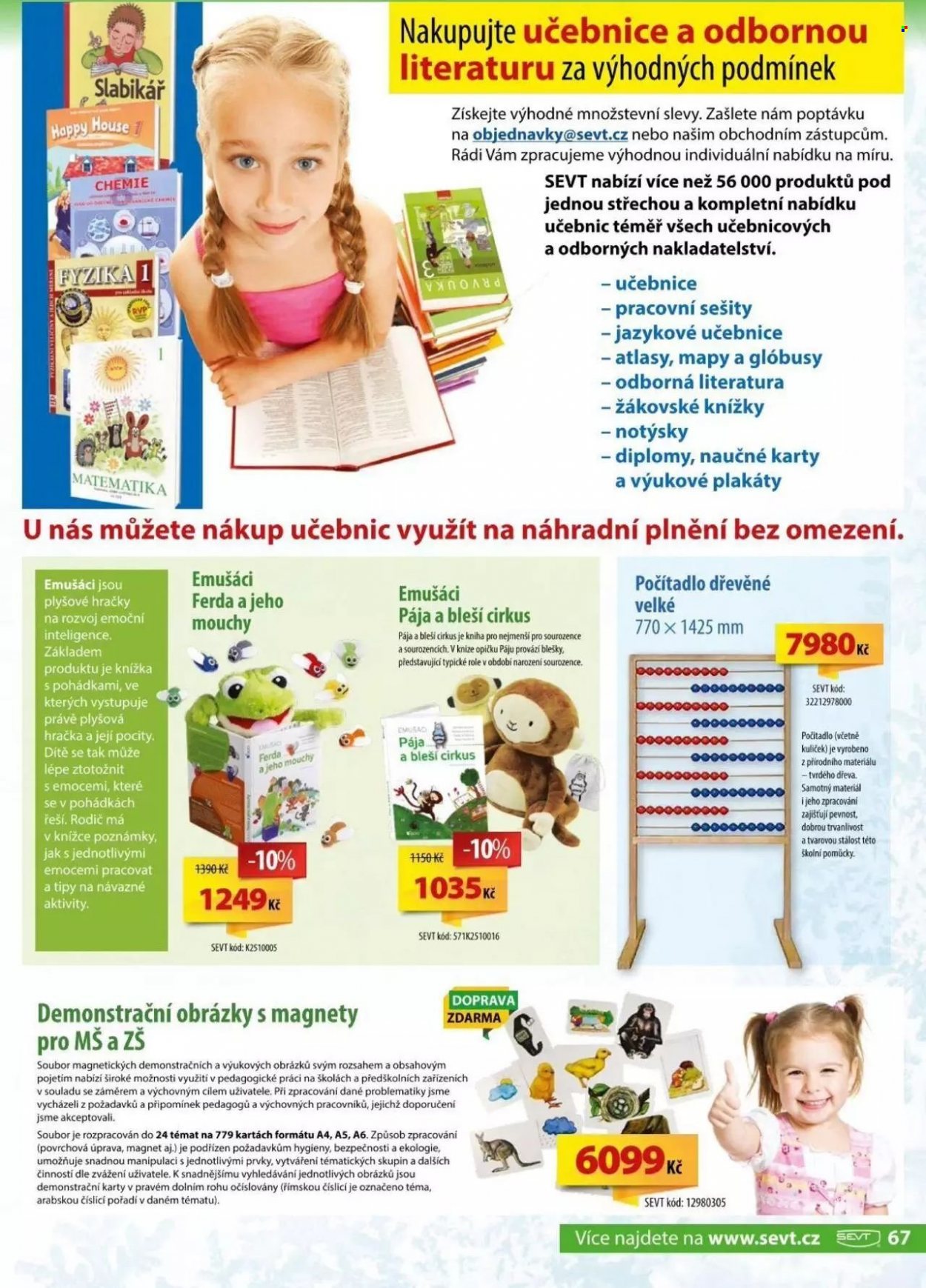 thumbnail - Leták SEVT - Produkty v akci - karty, sešit, učebnice, školní pomůcky, počítadlo, plyšová hračka, hračky, kniha, dětská knížka. Strana 67.