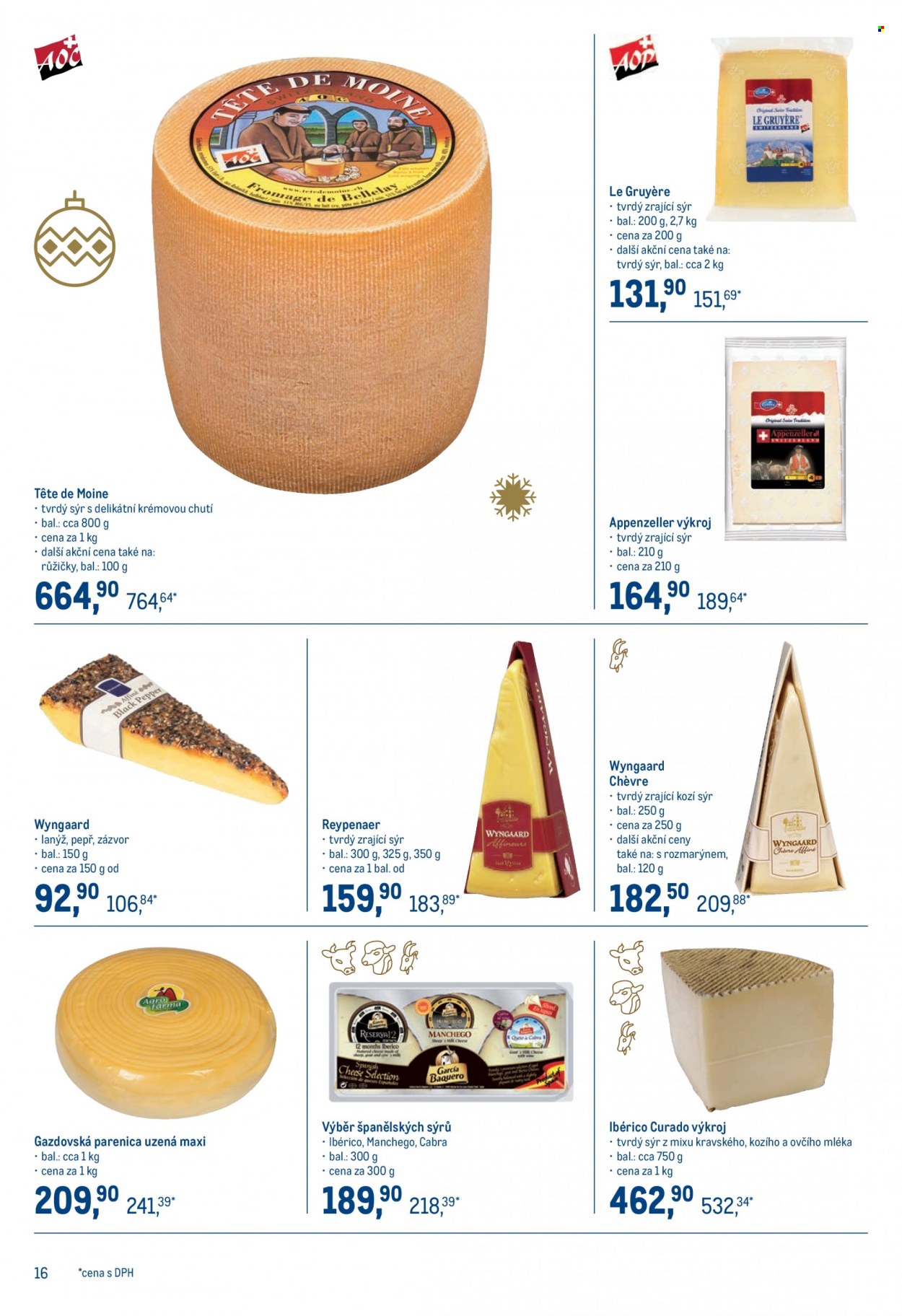 thumbnail - Leták MAKRO - 23.11.2022 - 3.1.2023 - Produkty v akci - sýr, tvrdý sýr, tête de Moine, kozí sýr, parenica, uzený sýr, kolekce sýrů. Strana 16.