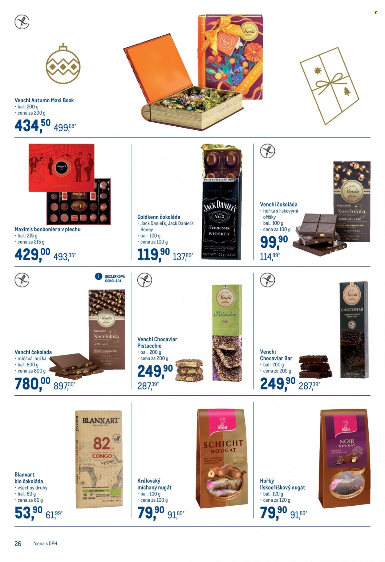 thumbnail - Leták MAKRO - 23.11.2022 - 3.1.2023 - Produkty v akci - bonboniéra, pralinky, Venchi, čokoláda, hořká čokoláda, mléčná čokoláda, nugát. Strana 26.