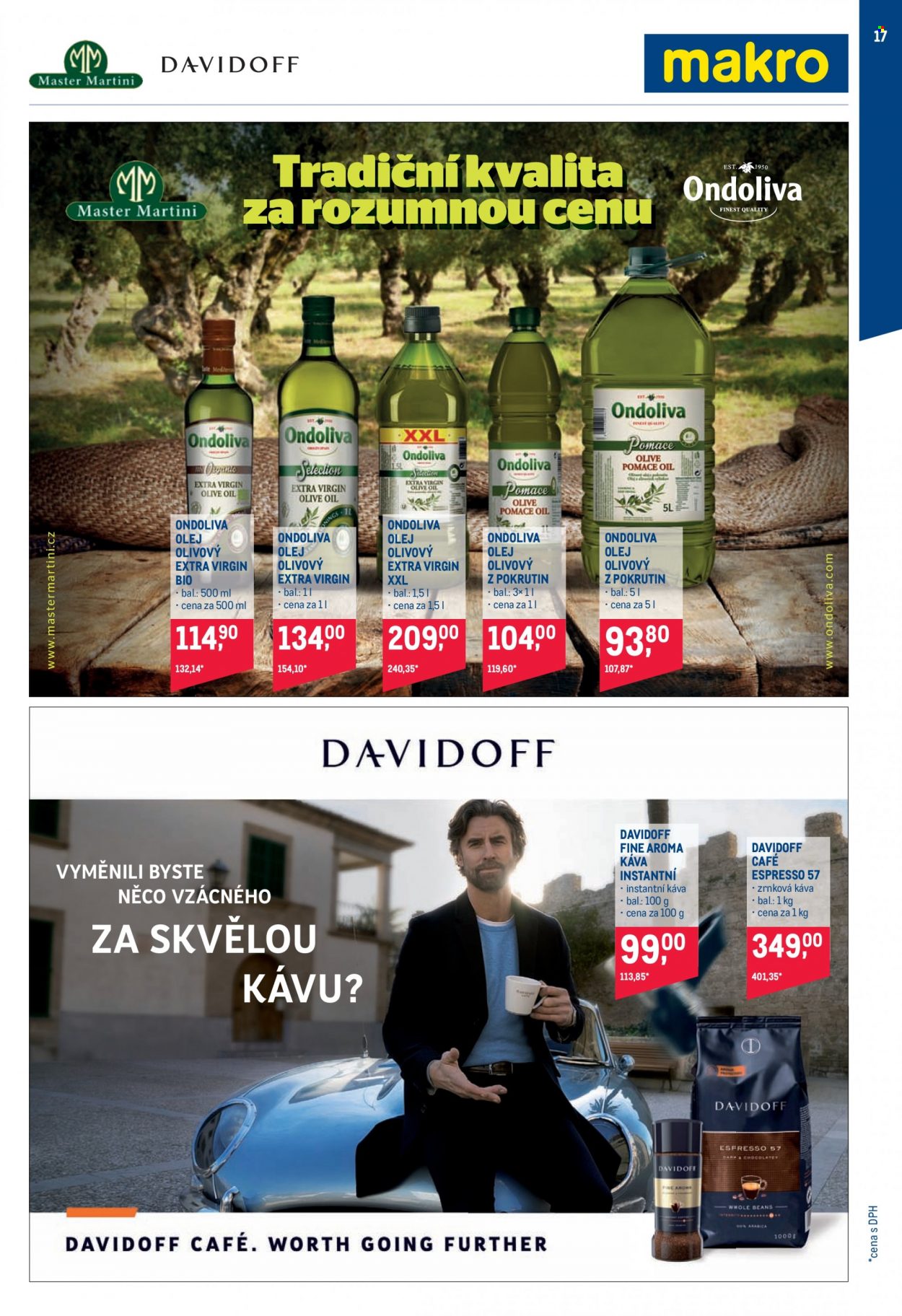 thumbnail - Leták MAKRO - 23.11.2022 - 3.1.2023 - Produkty v akci - olej, olivový olej, Ondoliva, Davidoff, instantní káva, káva, Espresso, zrnková káva. Strana 17.