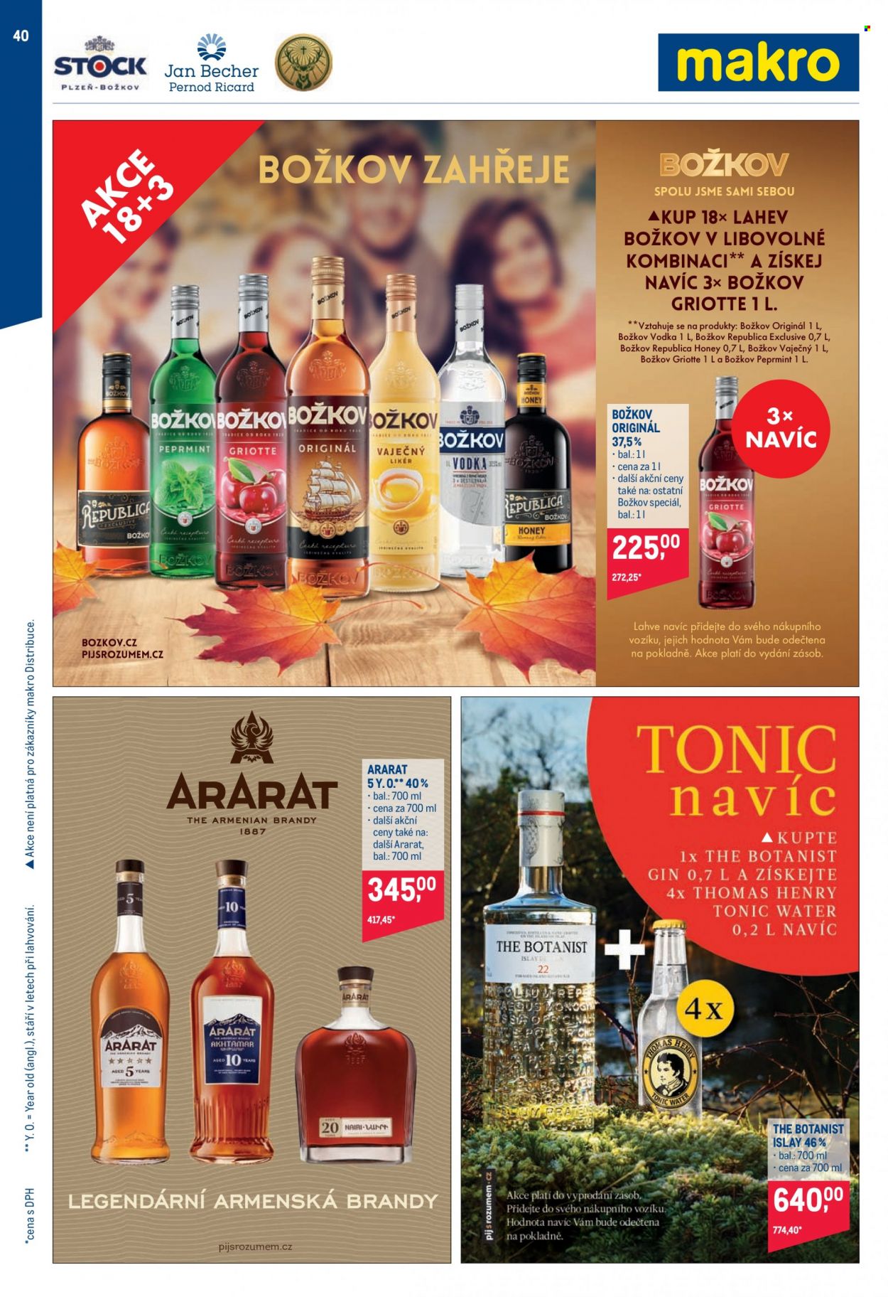 thumbnail - Leták MAKRO - 23.11.2022 - 3.1.2023 - Produkty v akci - alkohol, Božkov, Božkov Originál, rum, Ararat, Ararat 5 Y. O., brandy, gin. Strana 40.