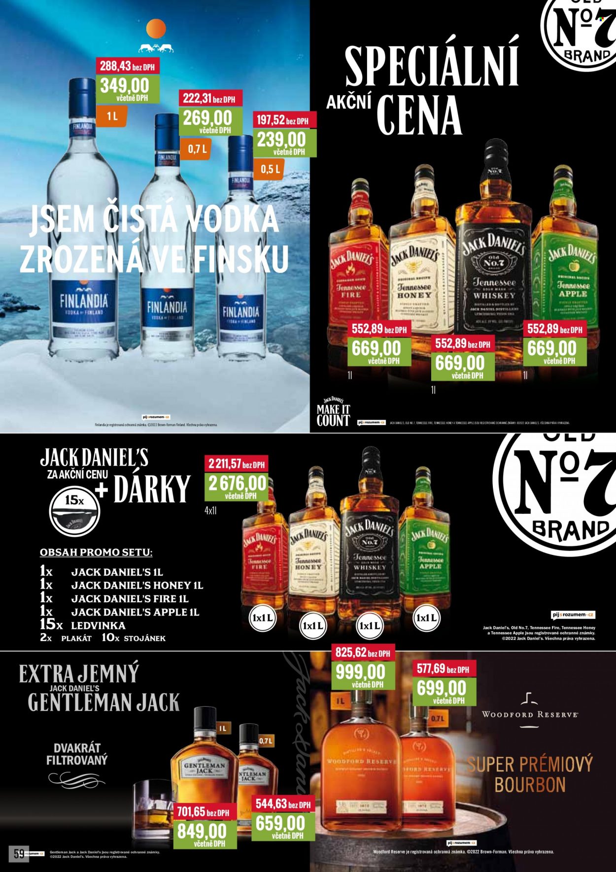 thumbnail - Leták Ratio - 1.12.2022 - 31.12.2022 - Produkty v akci - alkohol, vodka, whisky, Bourbon, Finlandia, Jack Daniel’s, Woodford Reserve, Gentleman Jack. Strana 60.