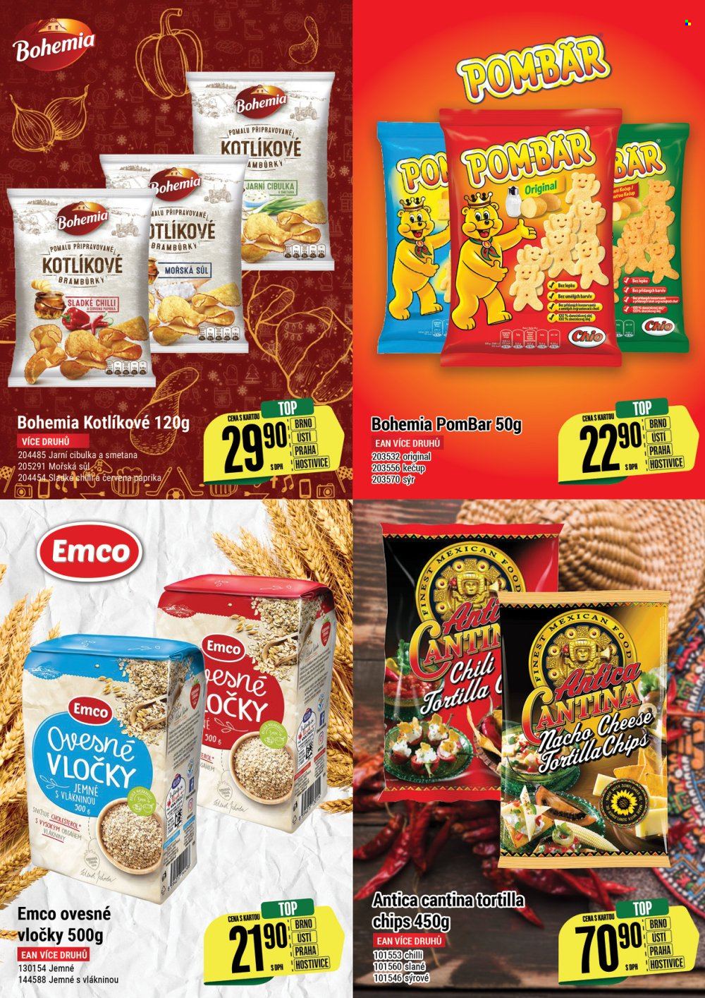 thumbnail - Leták Tamda Foods - 30.11.2022 - 6.12.2022 - Produkty v akci - cibulky, sýr, smetana, Emco, Pom-Bär, Bohemia, Chio, Bohemia Kotlíkové, tortilla chips, ovesné vločky. Strana 13.