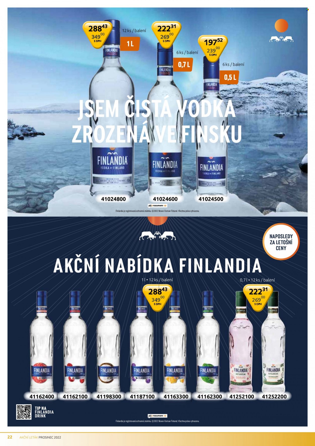 thumbnail - Leták PEAL - 1.12.2022 - 31.12.2022 - Produkty v akci - alkohol, vodka, Finlandia. Strana 22.