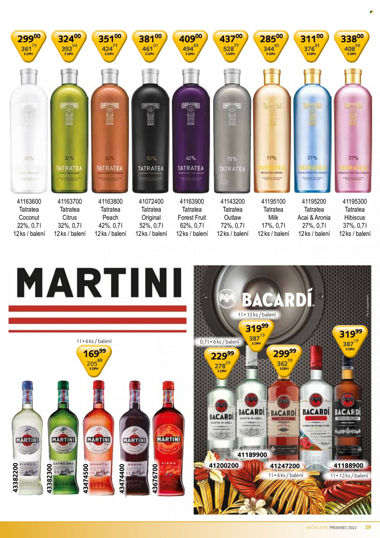 thumbnail - Leták PEAL - 1.12.2022 - 31.12.2022 - Produkty v akci - alkohol, rum, Martini, Bacardi, bylinný likér, Tatratea, vermouth. Strana 29.
