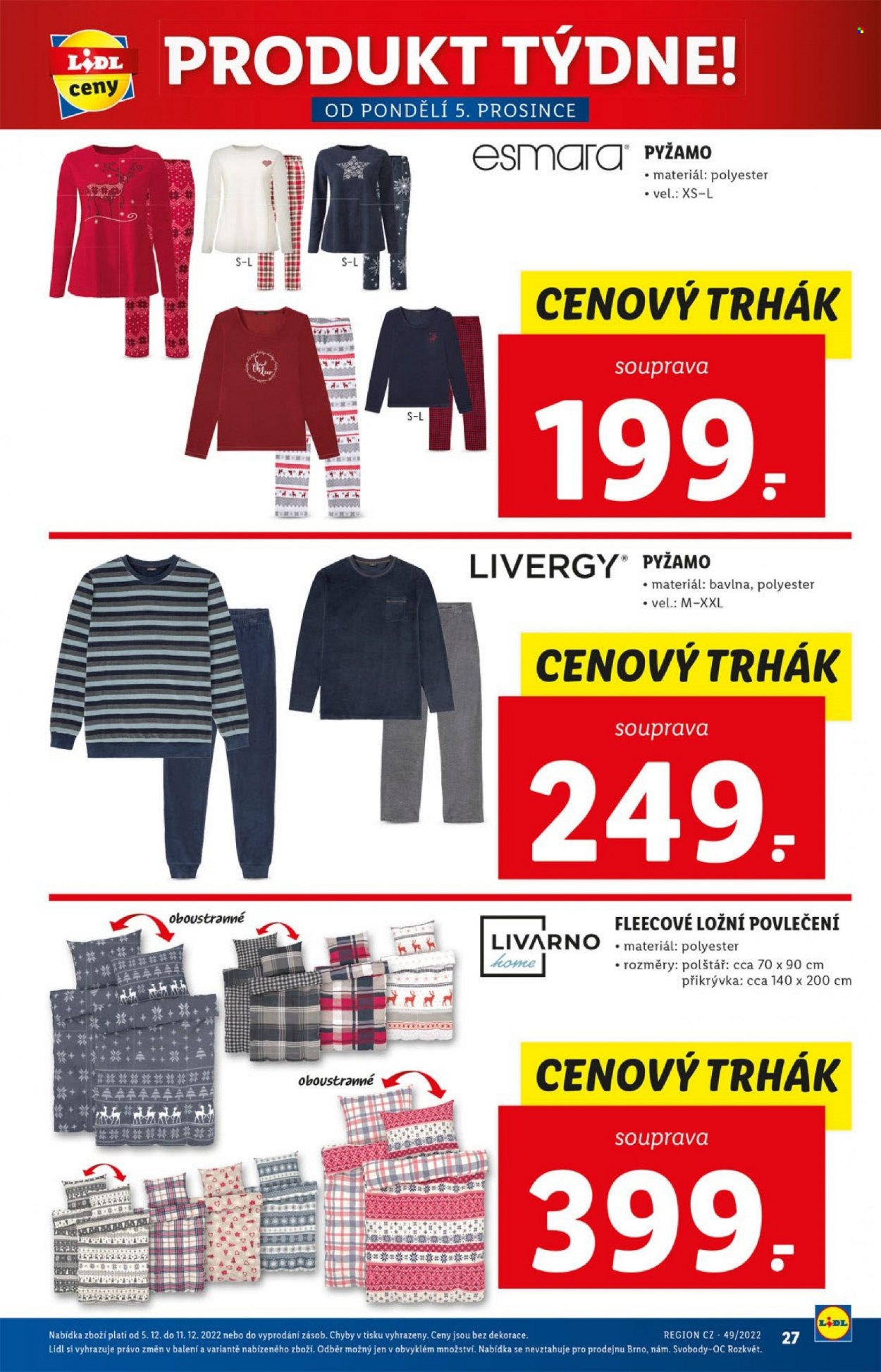 thumbnail - Leták Lidl - 5.12.2022 - 11.12.2022 - Produkty v akci - povlečení, Esmara, pyžamo. Strana 27.