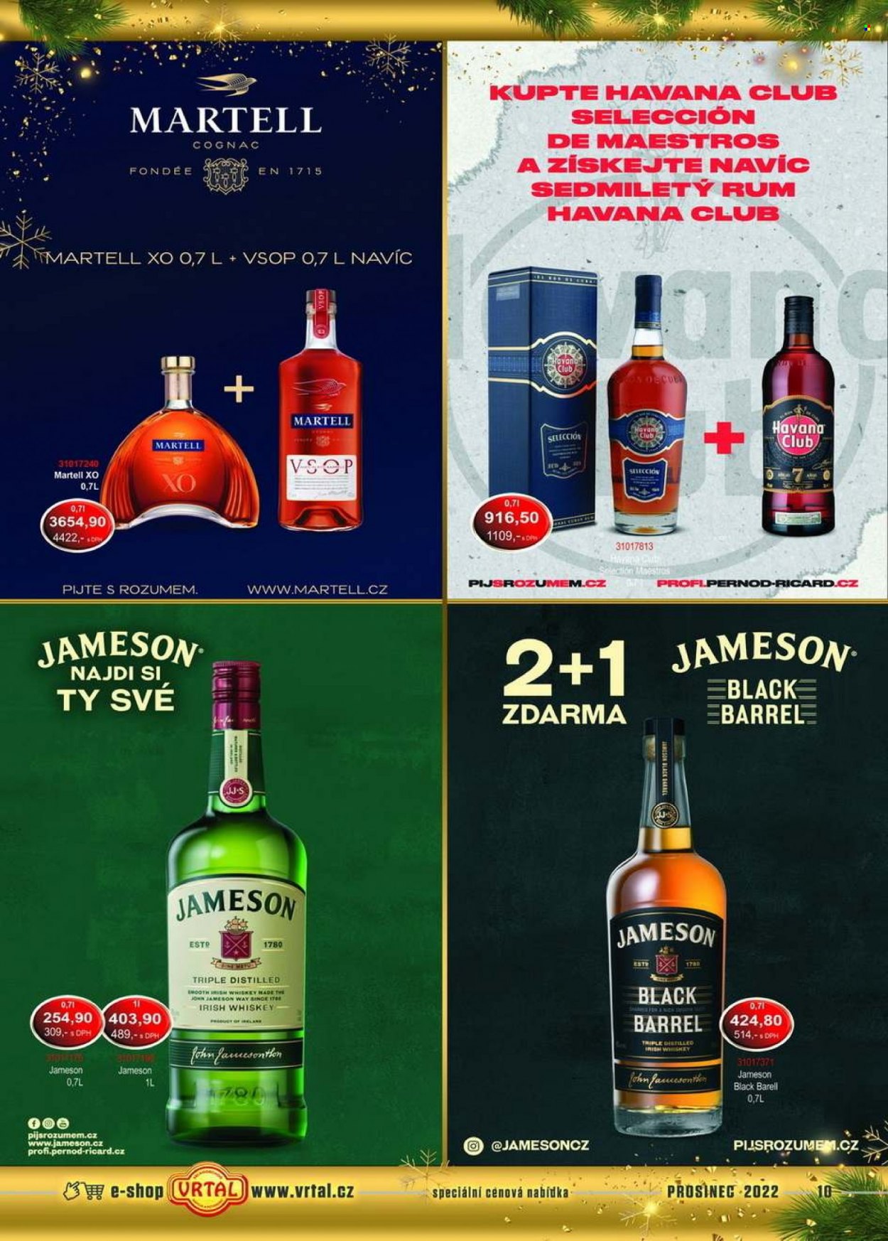 thumbnail - Leták Vrtal - 1.12.2022 - 31.12.2022 - Produkty v akci - alkohol, rum, Jameson, whisky, Havana Club, koňak, Martell. Strana 10.