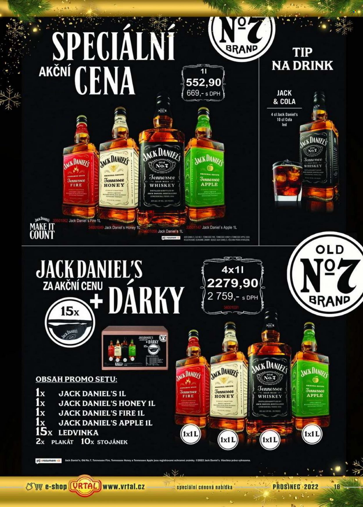 thumbnail - Leták Vrtal - 1.12.2022 - 31.12.2022 - Produkty v akci - alkohol, míchaný nápoj, whisky, Jack Daniel’s. Strana 16.