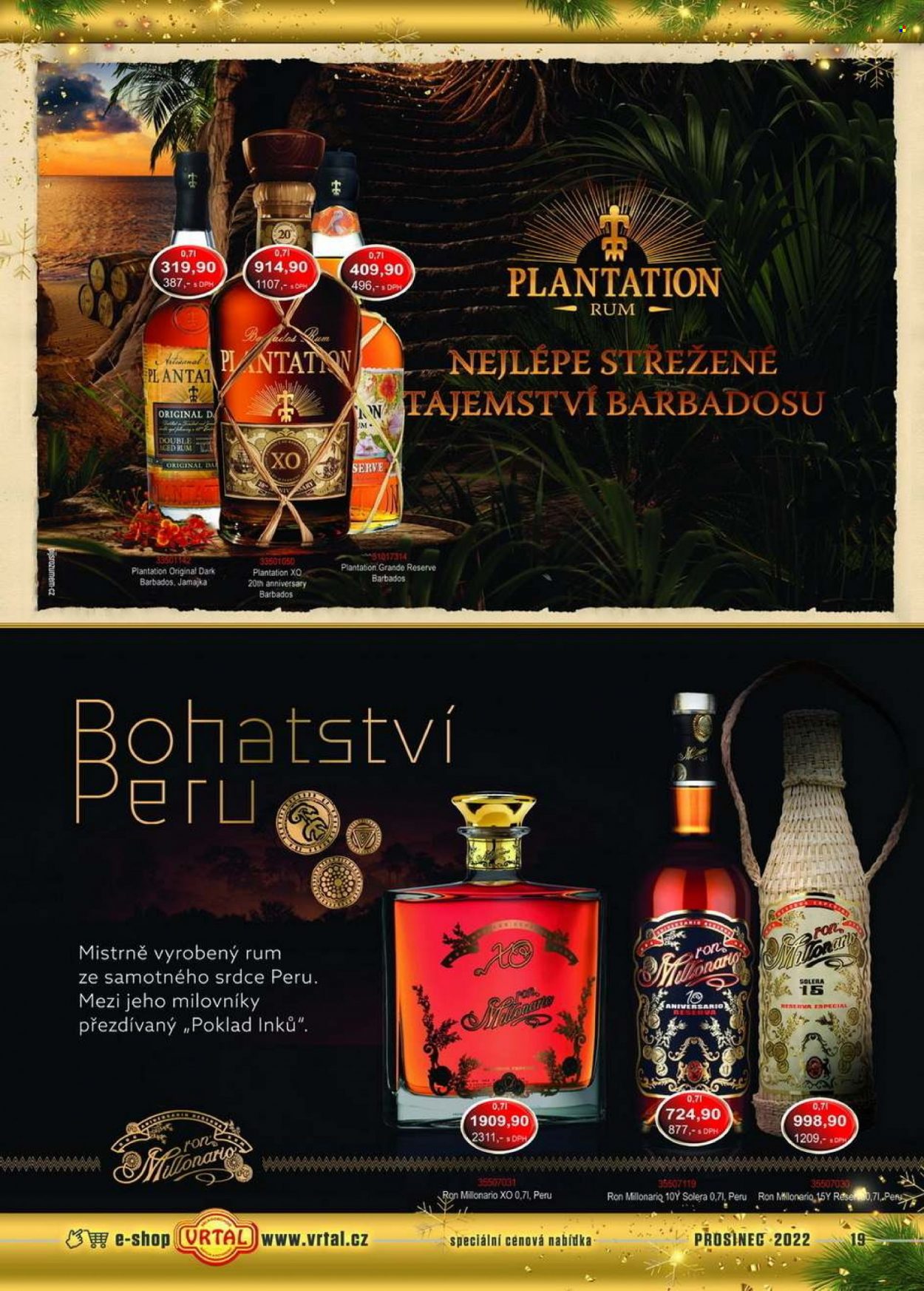 thumbnail - Leták Vrtal - 1.12.2022 - 31.12.2022 - Produkty v akci - alkohol, rum, Ron Millonario, Millonario, Plantation. Strana 19.