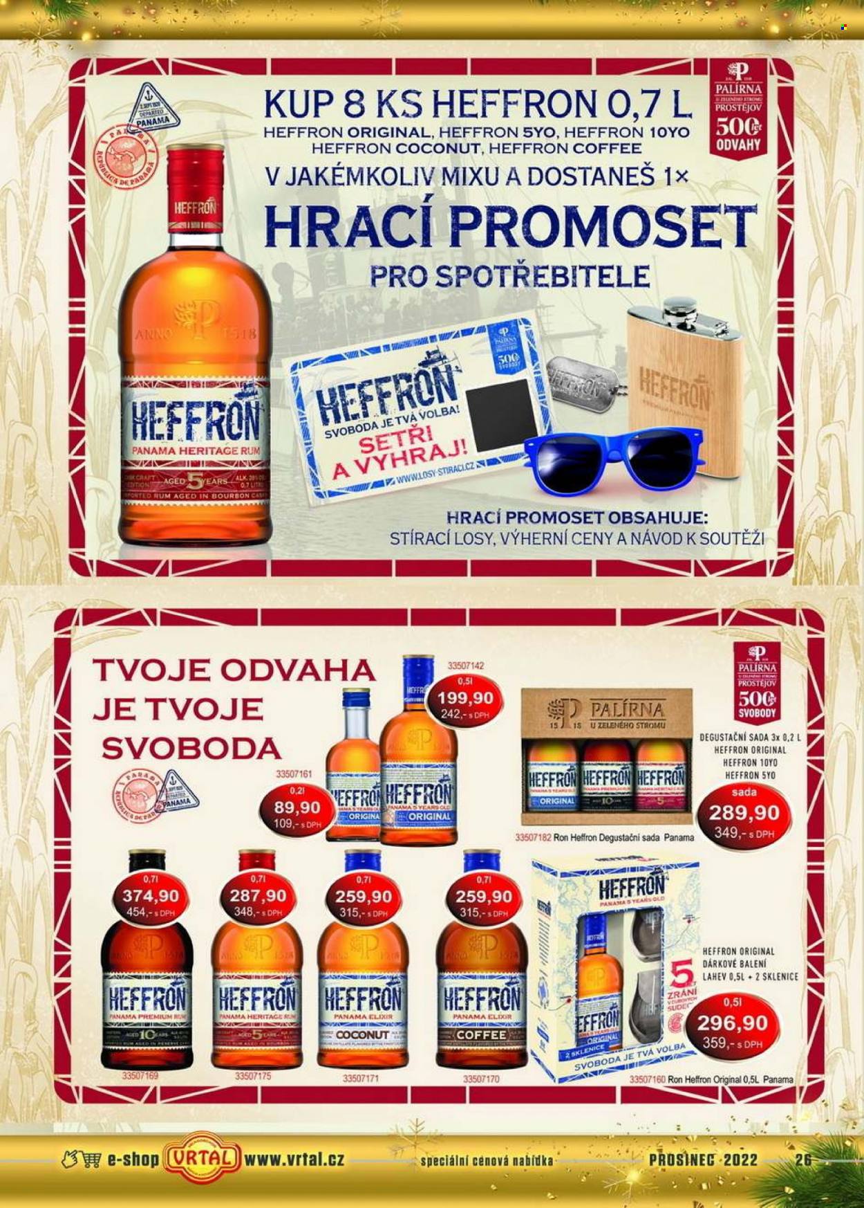 thumbnail - Leták Vrtal - 1.12.2022 - 31.12.2022 - Produkty v akci - dárková sada, alkohol, rum, Elixir, Bourbon, Božkov Republica, Heffron. Strana 26.