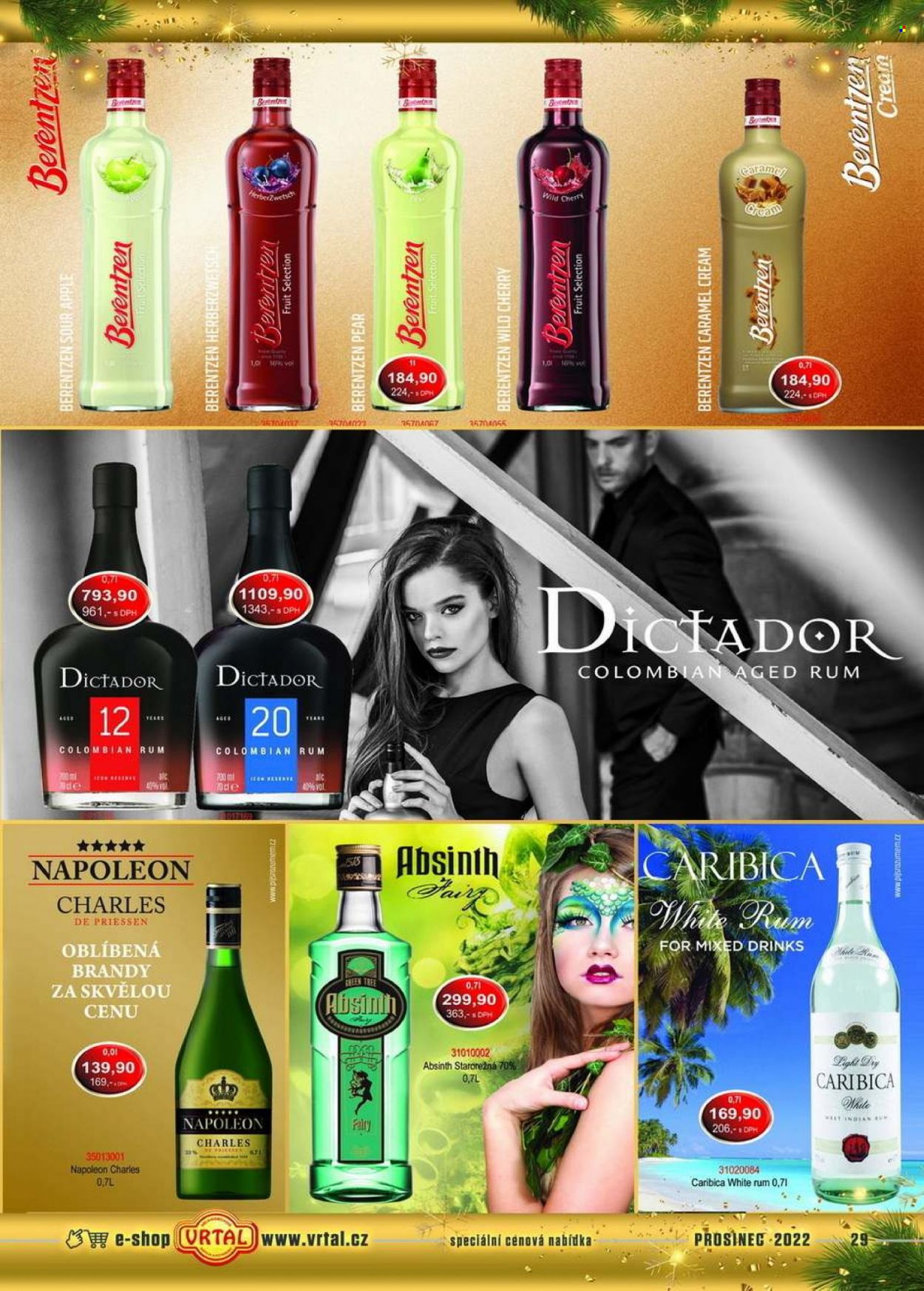 thumbnail - Leták Vrtal - 1.12.2022 - 31.12.2022 - Produkty v akci - Napoleon, alkohol, vodka, rum, Absinth, brandy, Berentzen, Dictador. Strana 29.