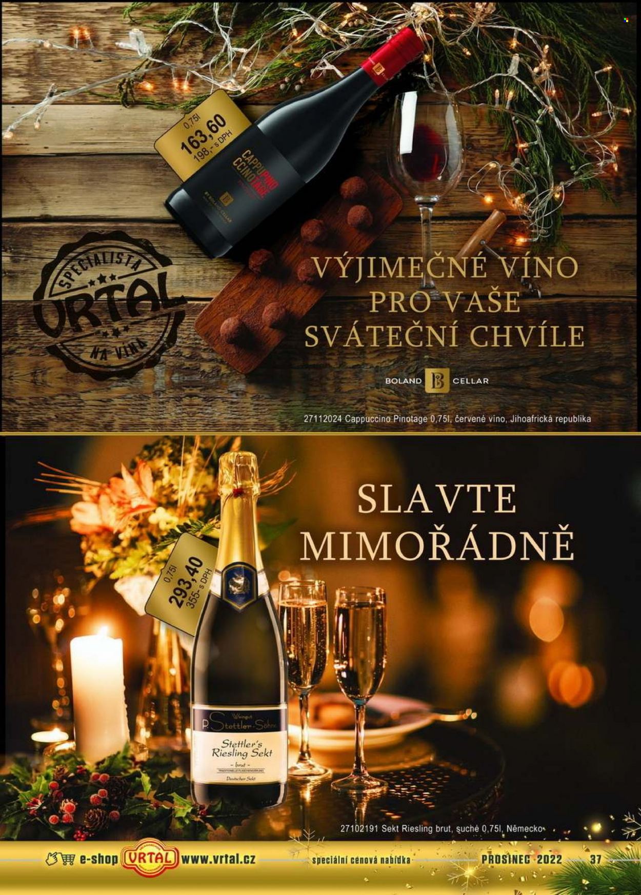 thumbnail - Leták Vrtal - 1.12.2022 - 31.12.2022 - Produkty v akci - alkohol, bílé víno, červené víno, sekt, víno, Pinotage, Brut, cappuccino. Strana 37.