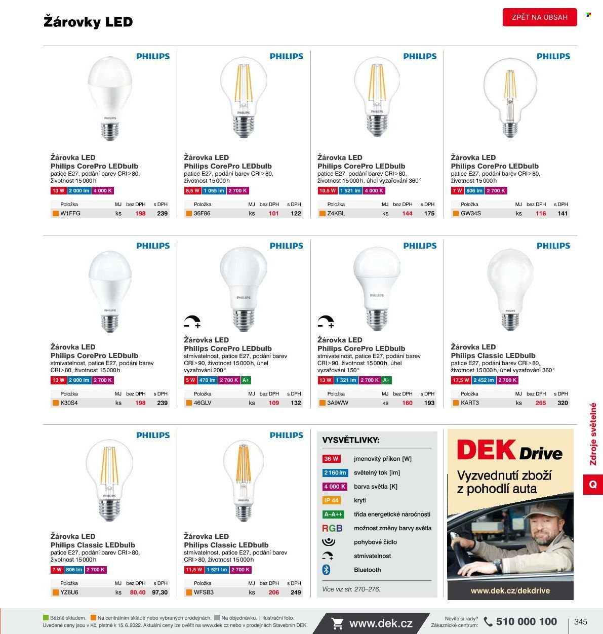 thumbnail - Leták DEK - Produkty v akci - žárovka, led žárovka, Philips, pohybové čidlo. Strana 340.