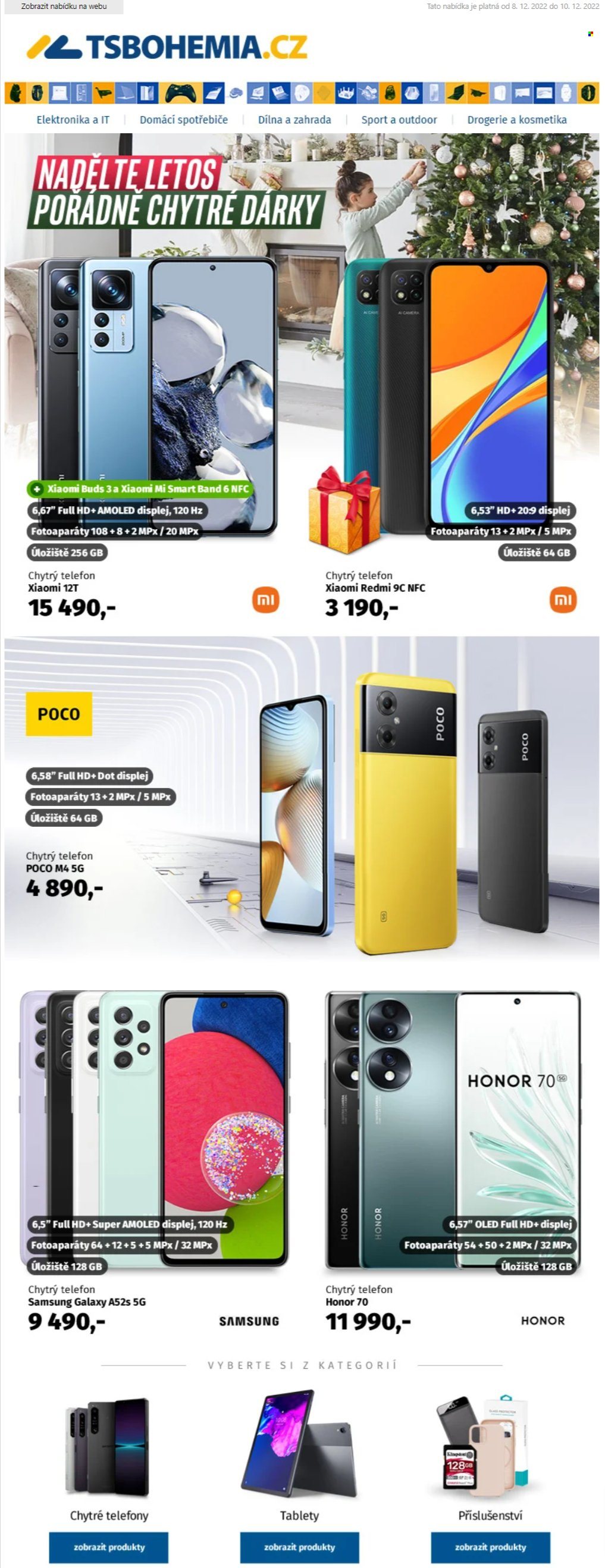 thumbnail - Leták T.S. BOHEMIA - 8.12.2022 - 10.12.2022 - Produkty v akci - Xiaomi, Honor, Samsung, mobilní telefon, telefon, Poco, chytrý telefon, Samsung Galaxy. Strana 1.