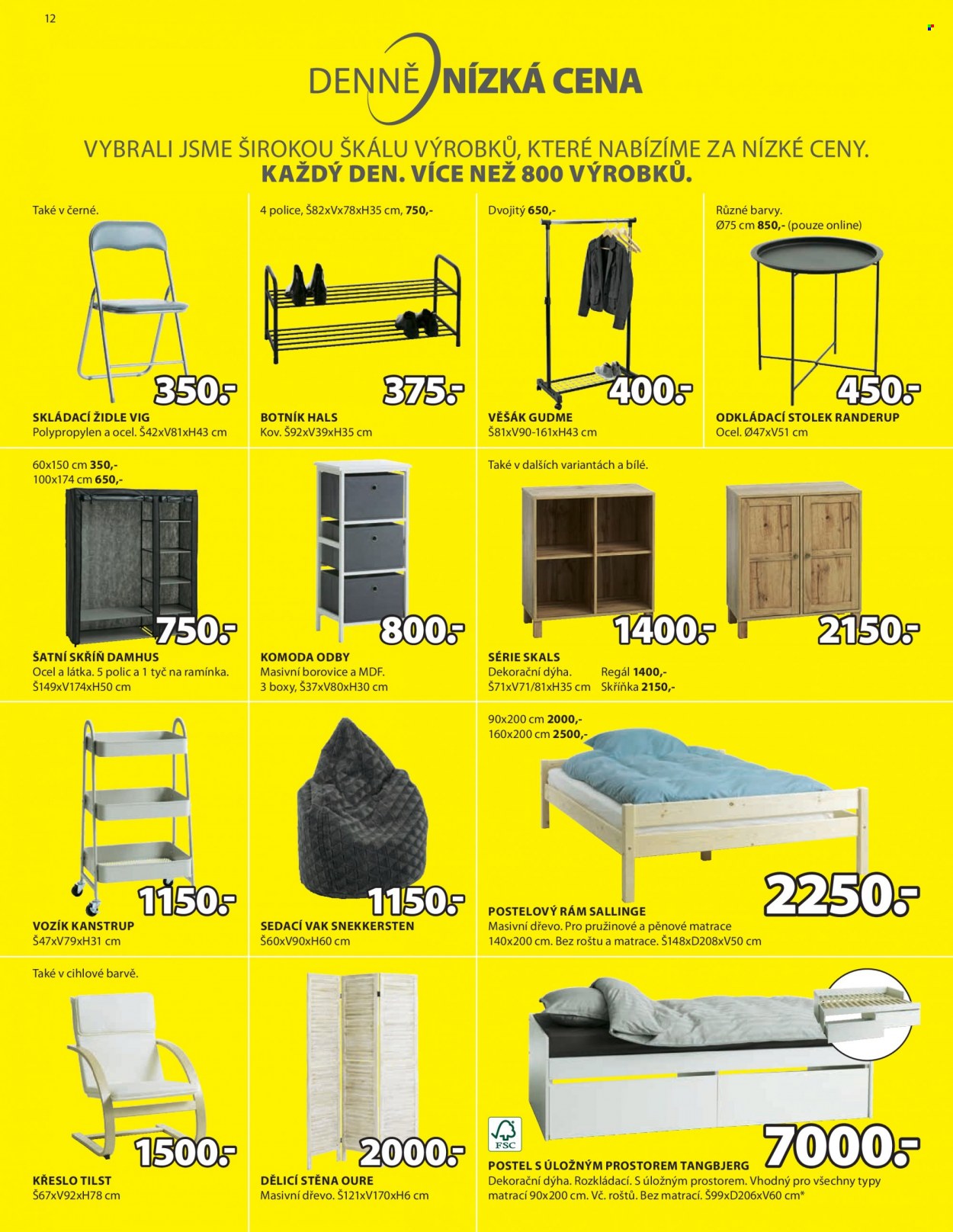 thumbnail - Leták JYSK - 25.12.2022 - 31.1.2023 - Produkty v akci - skládací židle, židle, botník, věšák, odkládací stolek, stolek, šatní skříň, skříň, komoda, pojízdný vozík, postel, křeslo, sedací pytel, dělící stěna, regál, postelový rám. Strana 13.