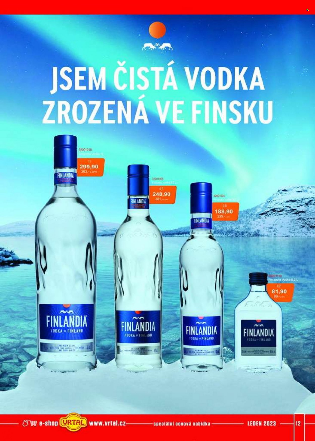 thumbnail - Leták Vrtal - 1.1.2023 - 31.1.2023 - Produkty v akci - alkohol, vodka, Finlandia. Strana 12.