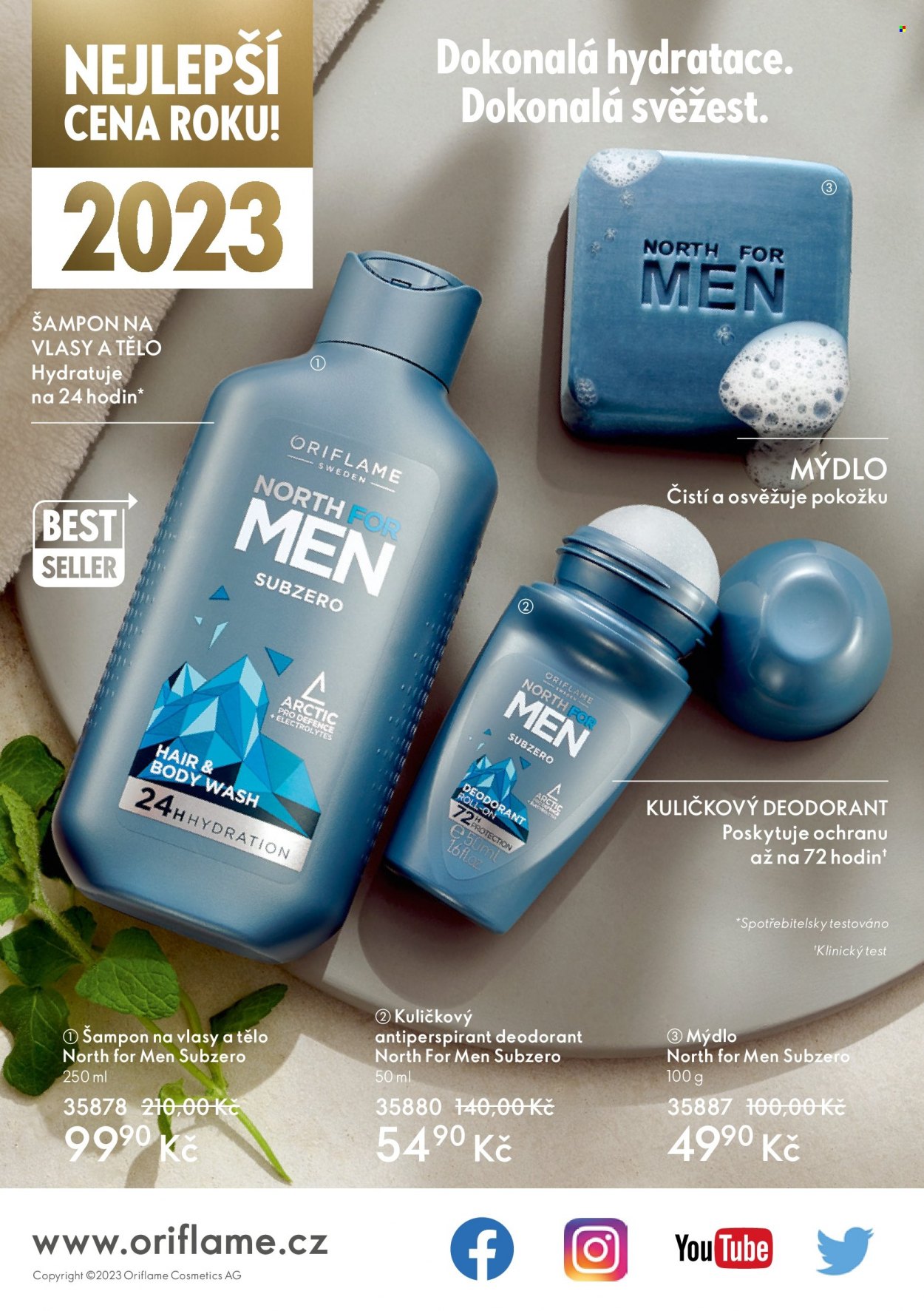 thumbnail - Leták ORIFLAME - 18.1.2023 - 7.2.2023 - Produkty v akci - šampón, mýdlo, šampon na vlasy a tělo, Oriflame, deodorant, antiperspirant, kuličkový deodorant, test. Strana 136.